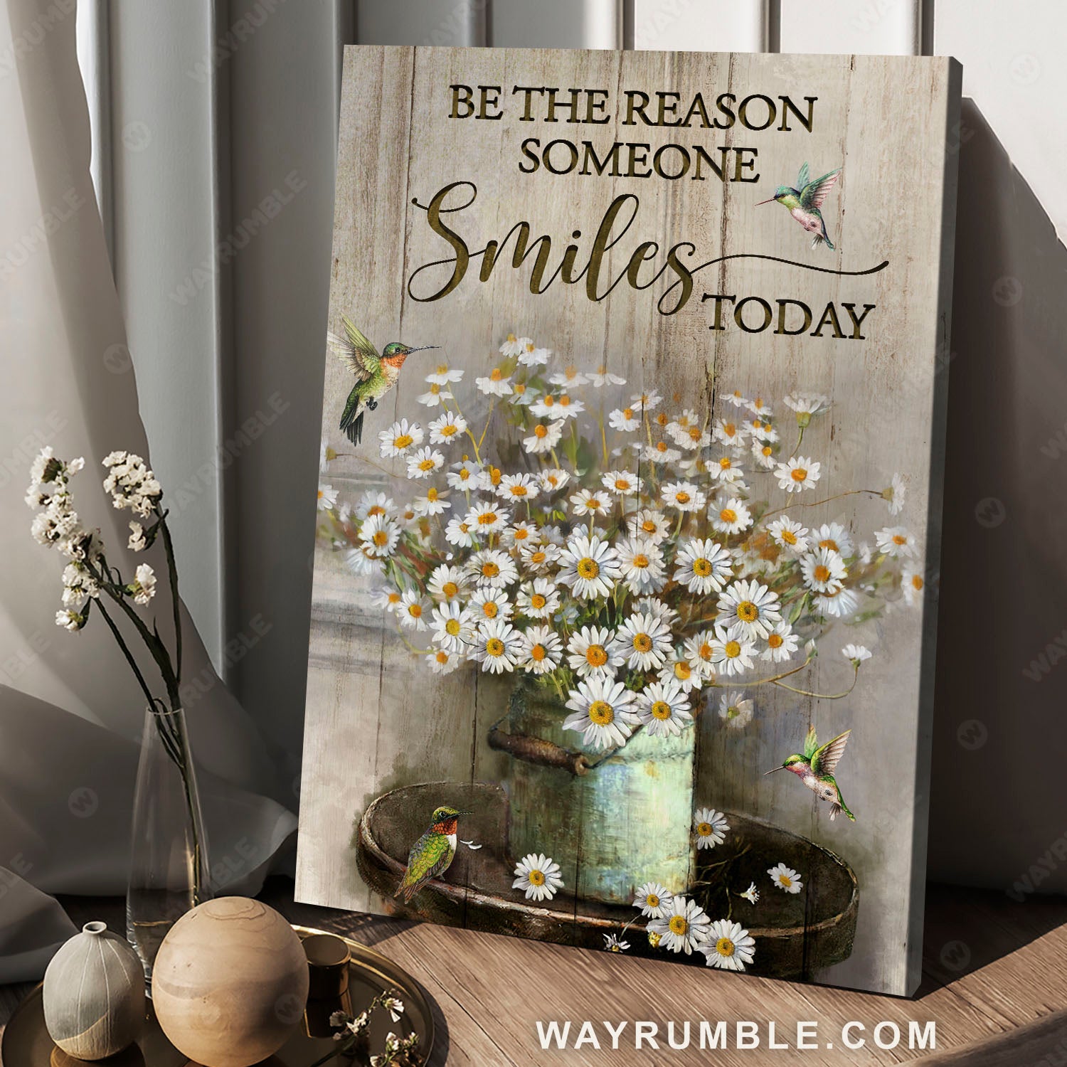 Daisy flower, Humming bird, Be the reason someone smiles today - Jesus Portrait Canvas Prints, Christian Wall Art