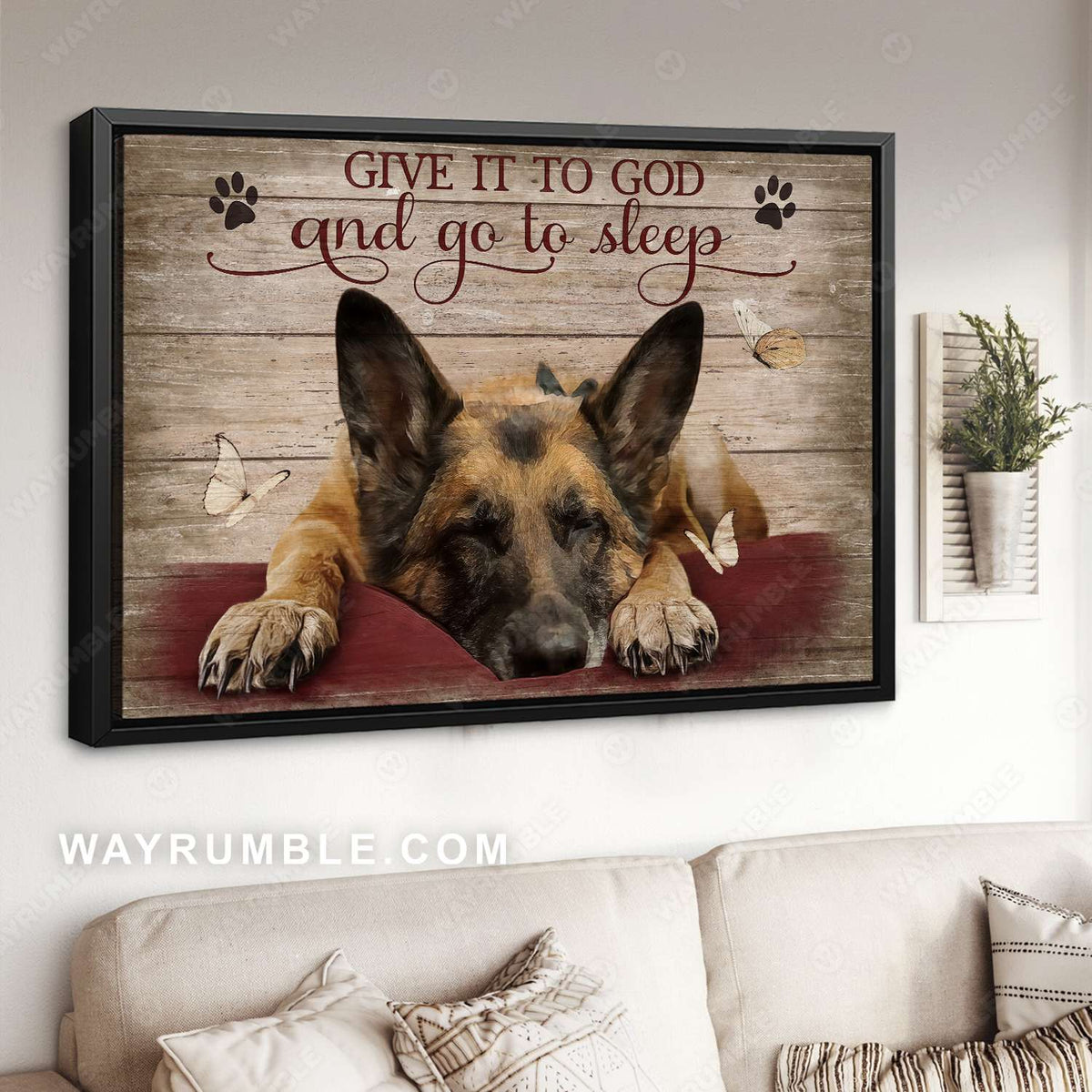 German Shepherd drawing, Give it to God and go to sleep - Jesus Landscape Canvas Prints, Christian Wall Art