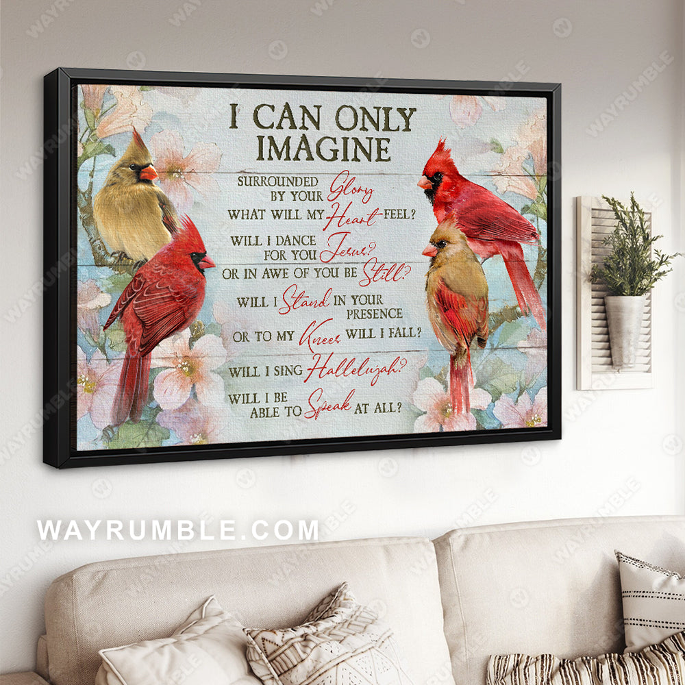 Pink peach blossom, Cardinal drawing, Spring painting, I can only imagine - Jesus Landscape Canvas Prints, Christian Wall Art