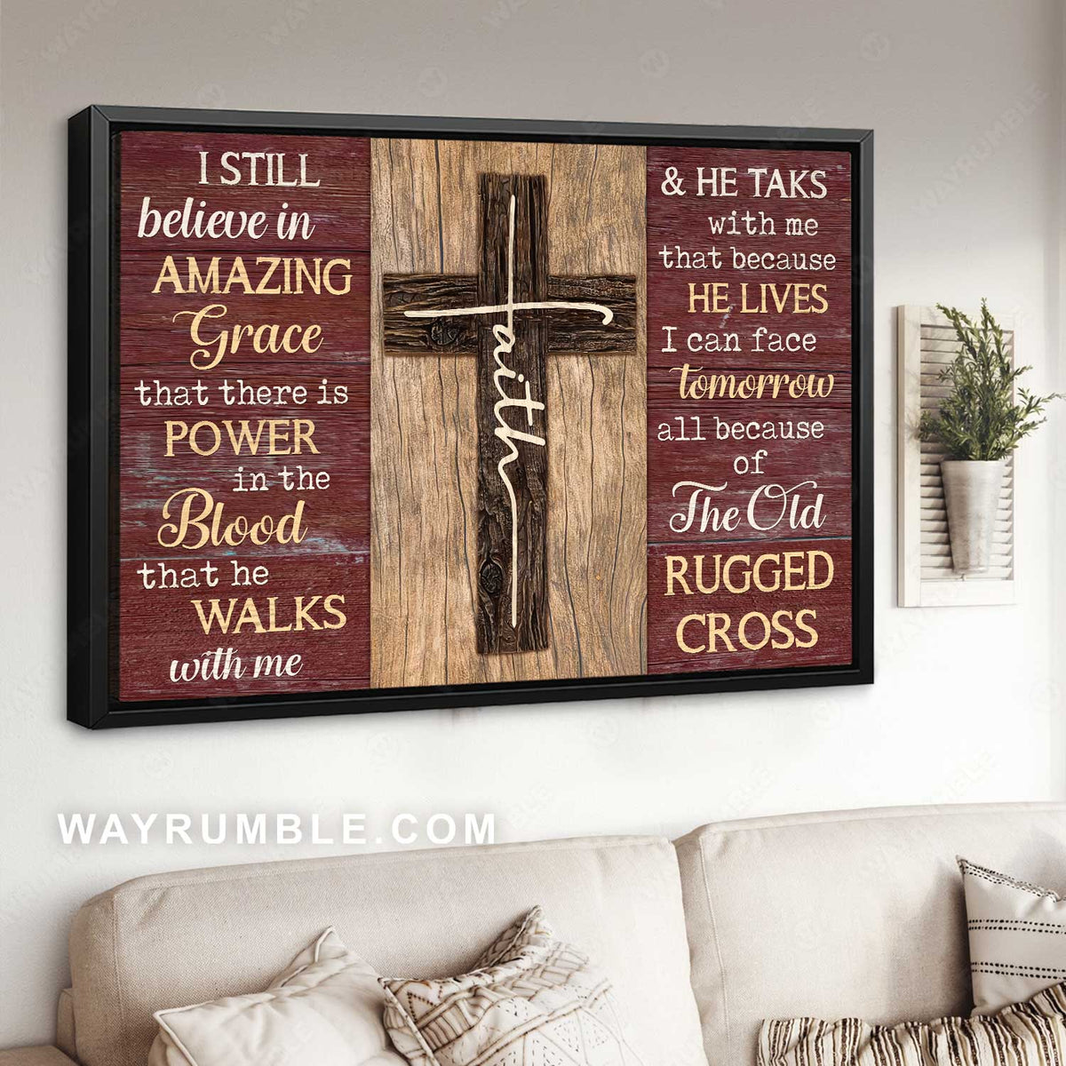 Amazing cross, Red background, I still believe in amazing grace - Jesus Landscape Canvas Prints, Christian Wall Art