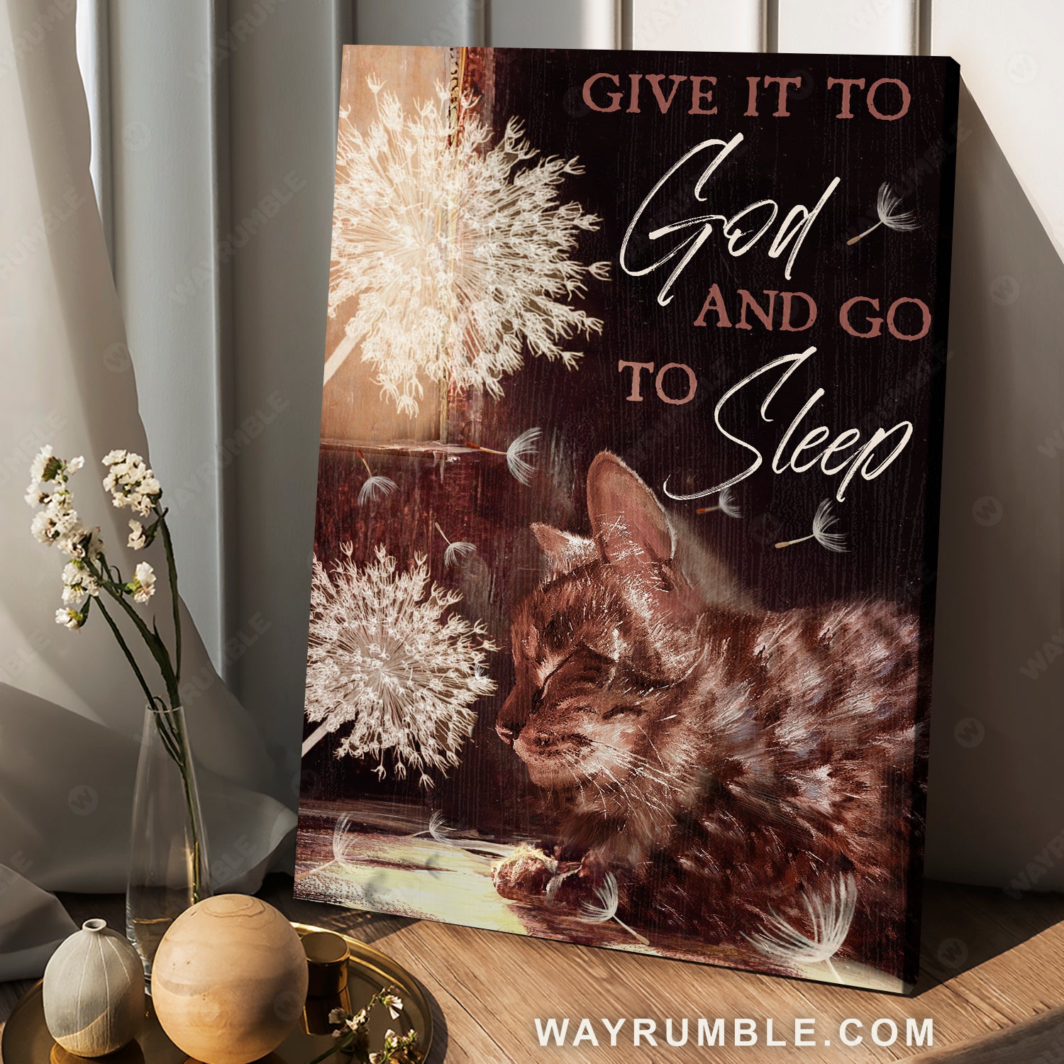 Beautiful dandelion, Cute cat, Give it to God and go to sleep- Jesus Portrait Canvas Prints, Christian Wall Art