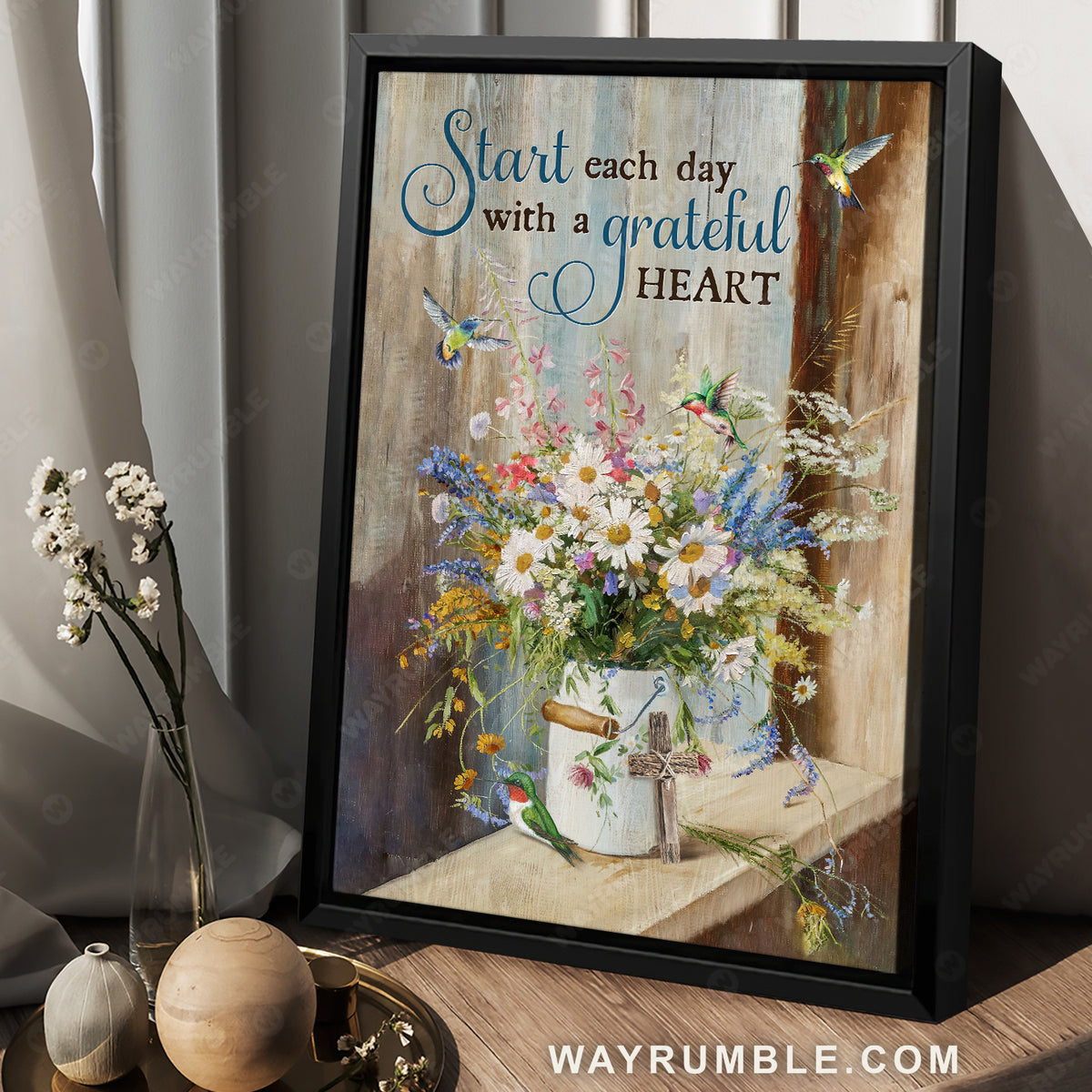 Gift for flower lover, Stunning flower, Start each day with a grateful heart - Jesus Portrait Canvas Prints, Home Decor Wall Art