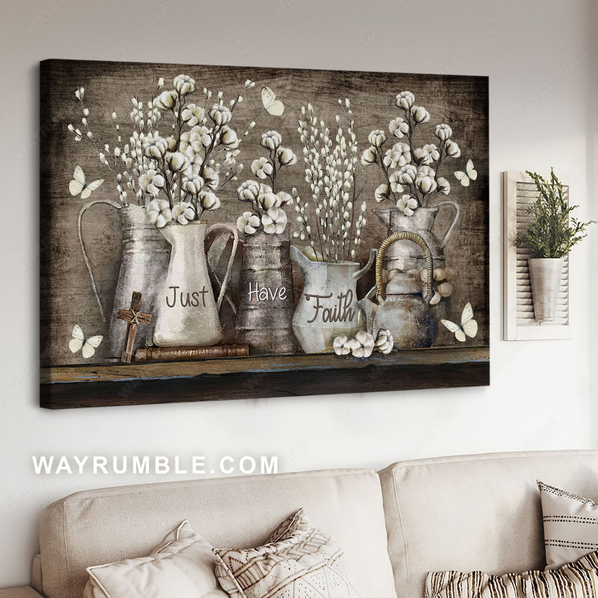 Cotton flower, Cross symbol, Bible, White butterfly, Just have faith - Jesus Landscape Canvas Prints, Christian Wall Art