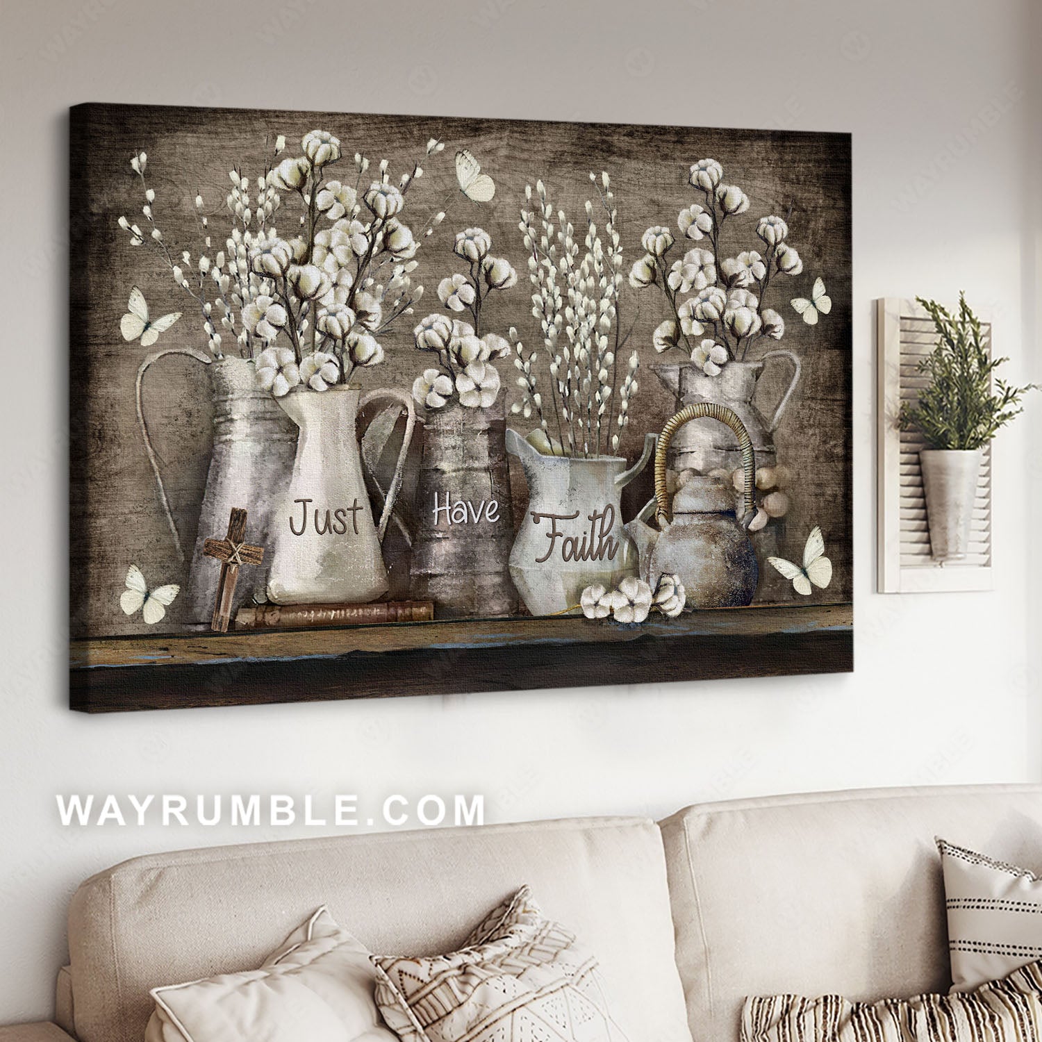 Cotton flower, Cross symbol, Bible, White butterfly, Just have faith - Jesus Landscape Canvas Prints, Christian Wall Art