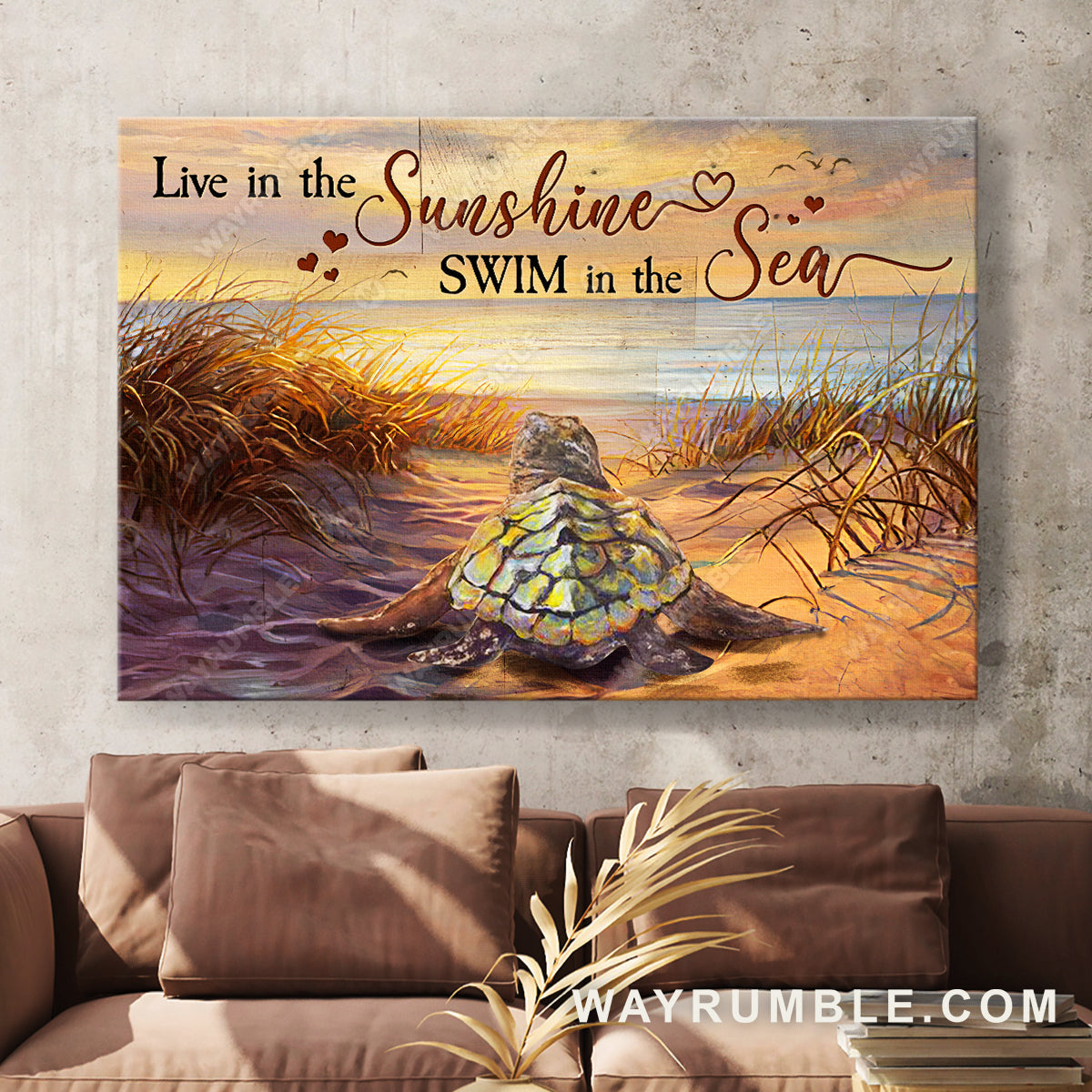 Baby turtle, Beach grass, Blue ocean, Sunrise sky, Live in the sunshine - Jesus Landscape Canvas Prints, Christian Wall Art