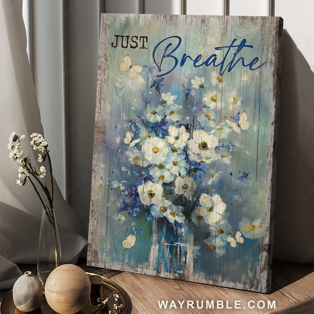 Watercolor jasmine, Baby flower, White butterfly, Just breathe - Jesus Portrait Canvas Prints, Christian Wall Art