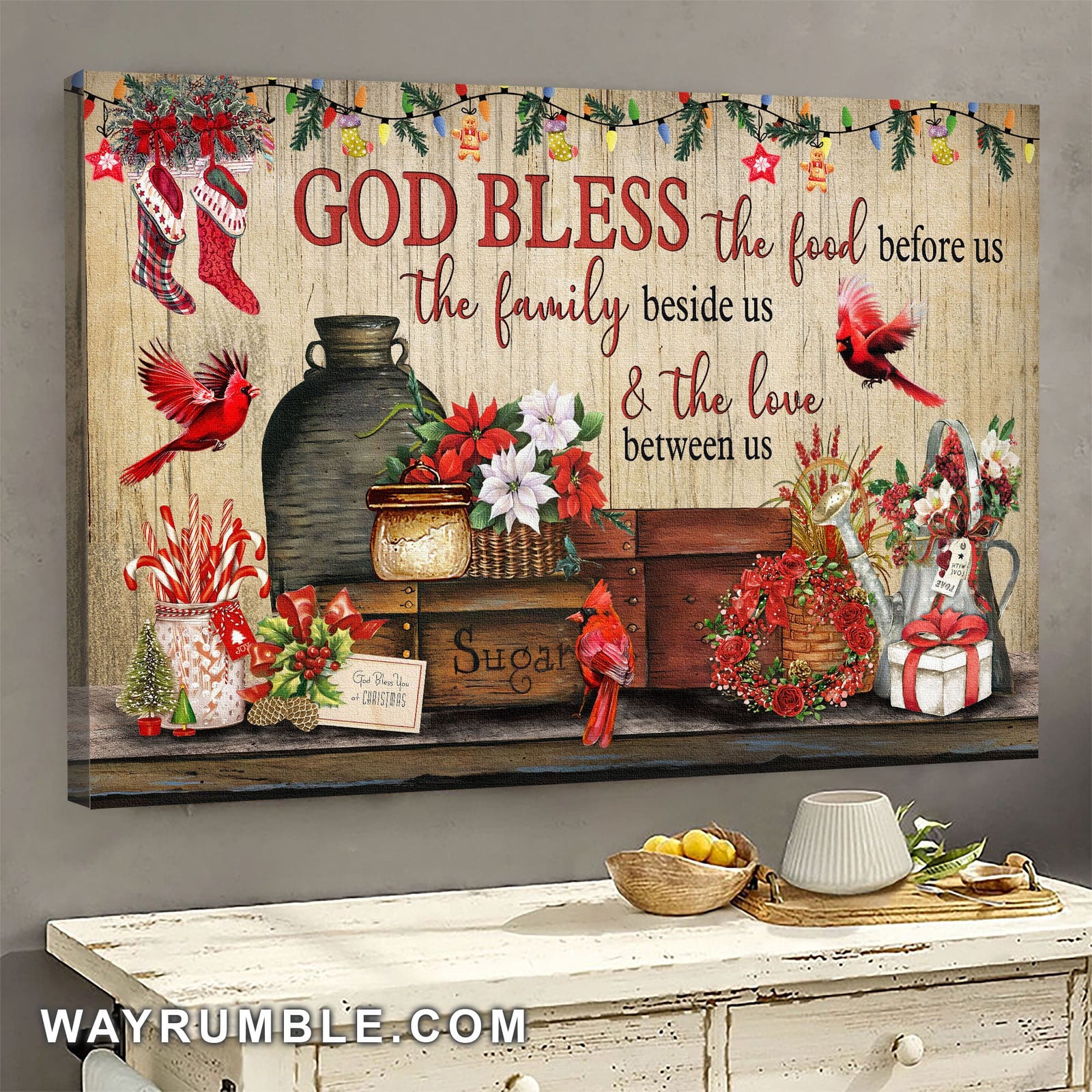 Christmas, Cardinal, God bless the family beside us & the love between us - Jesus Landscape Canvas Prints, Wall Art