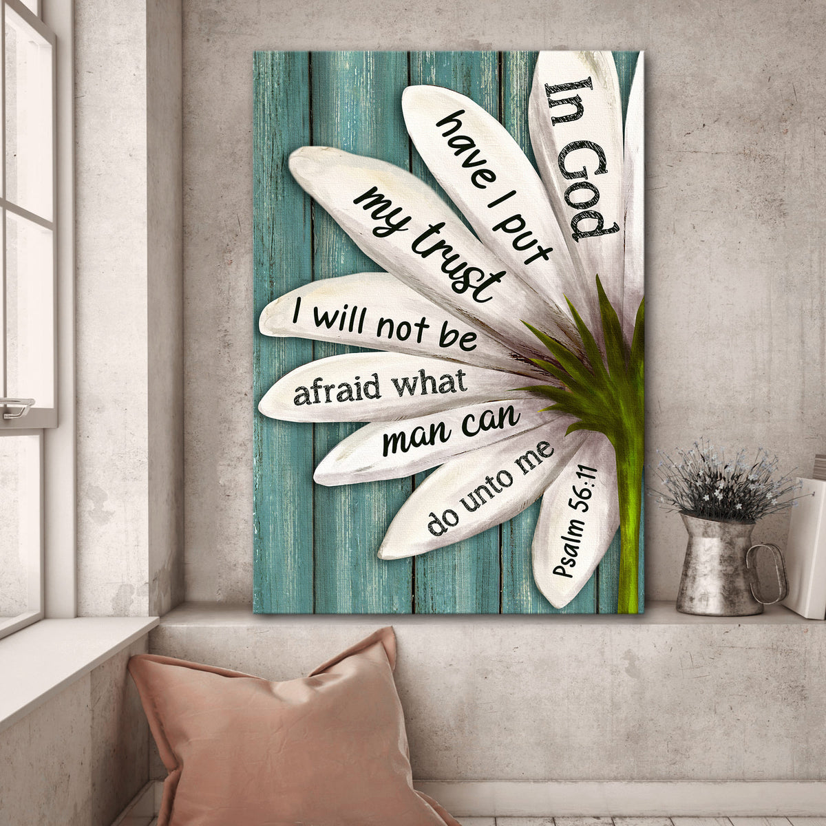 Jesus, Lily flower - In God have I put my trust Portrait Canvas Prints, Wall Art