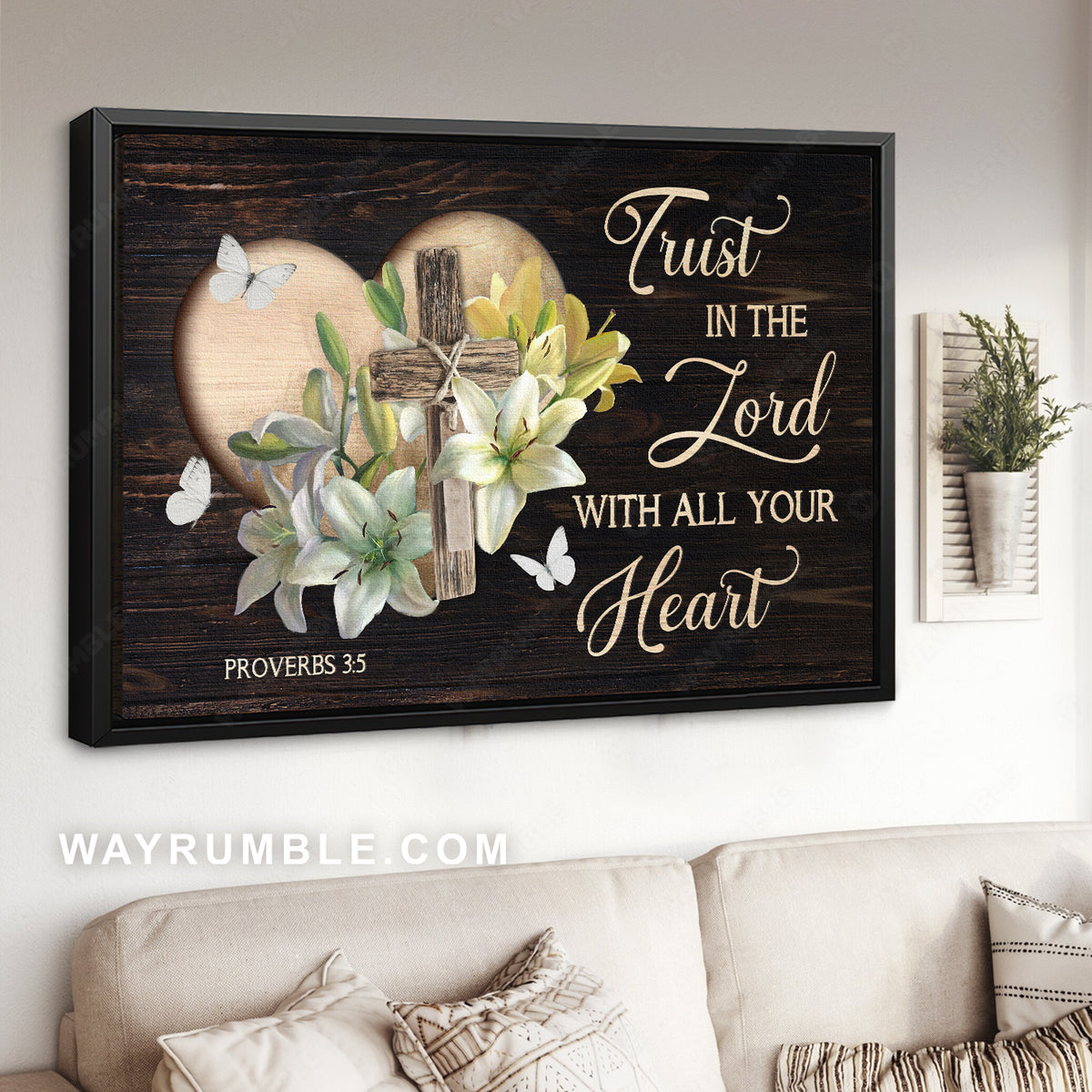 Sweet heart, Lily flower, Cross painting, Trust in the Lord with all your heart - Jesus Landscape Canvas Prints, Christian Wall Art