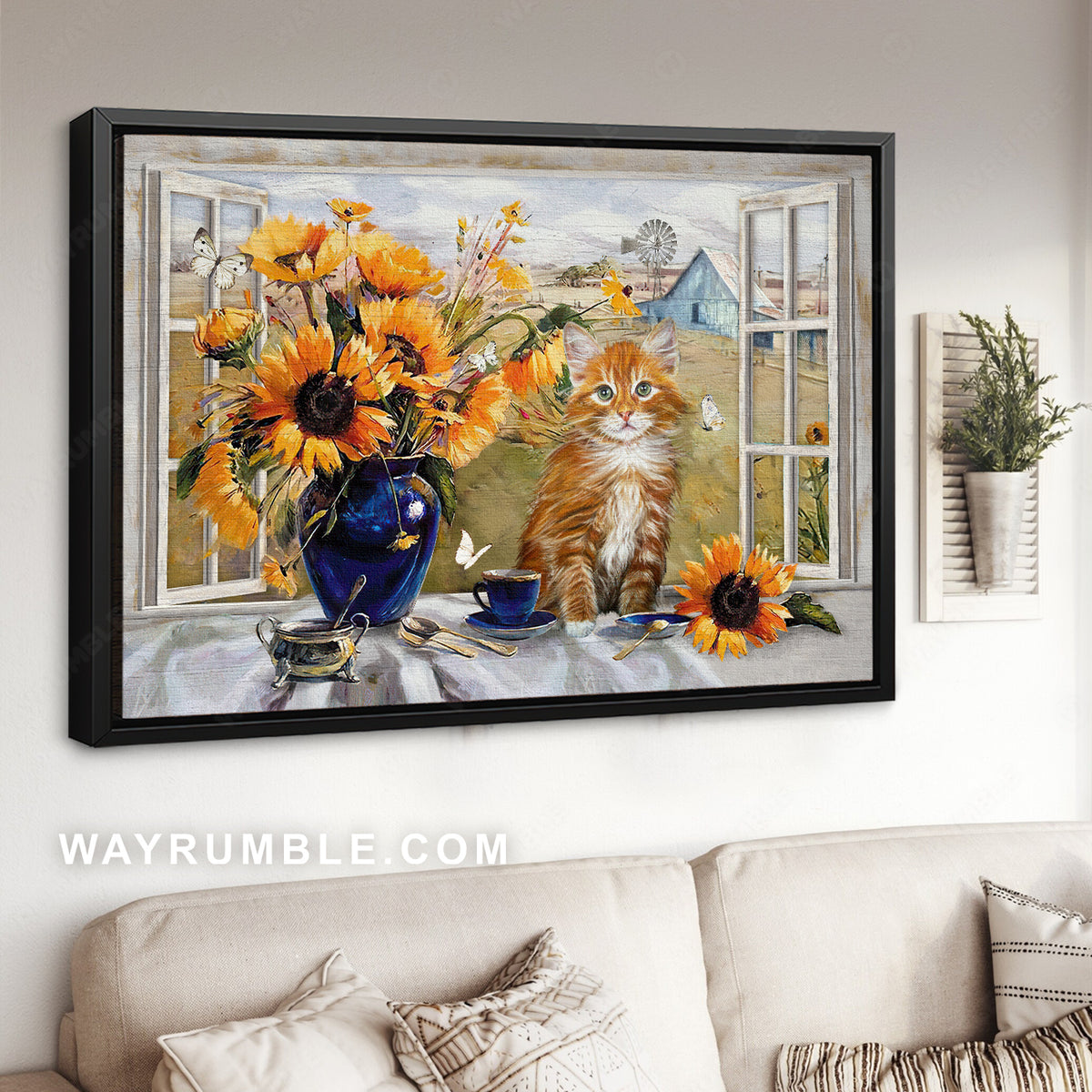 Sunflower painting, Cute cat, Tea cup, Peace farm - Jesus Landscape Canvas Prints, Christian Wall Art