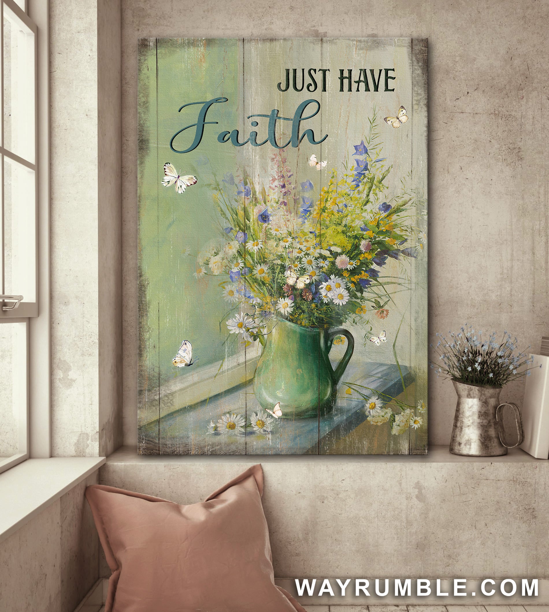Butterfly, Daisy, Purple flower vase, Just have faith - Jesus Portrait Canvas Prints, Wall Art