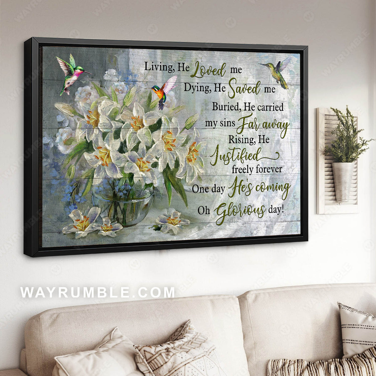 Lily flower vase, Still life painting, Hummingbird, Oh glorious day - Jesus Landscape Canvas Prints, Christian Wall Art