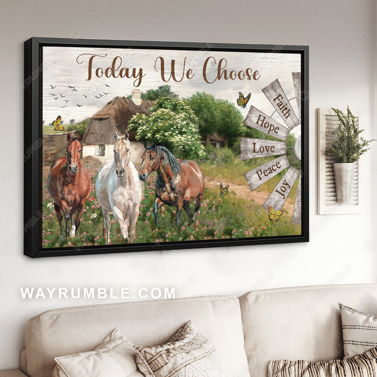 Beautiful countryside, Dream horses, Windmill, Today we choose joy - Jesus Landscape Canvas Prints, Christian Wall Art