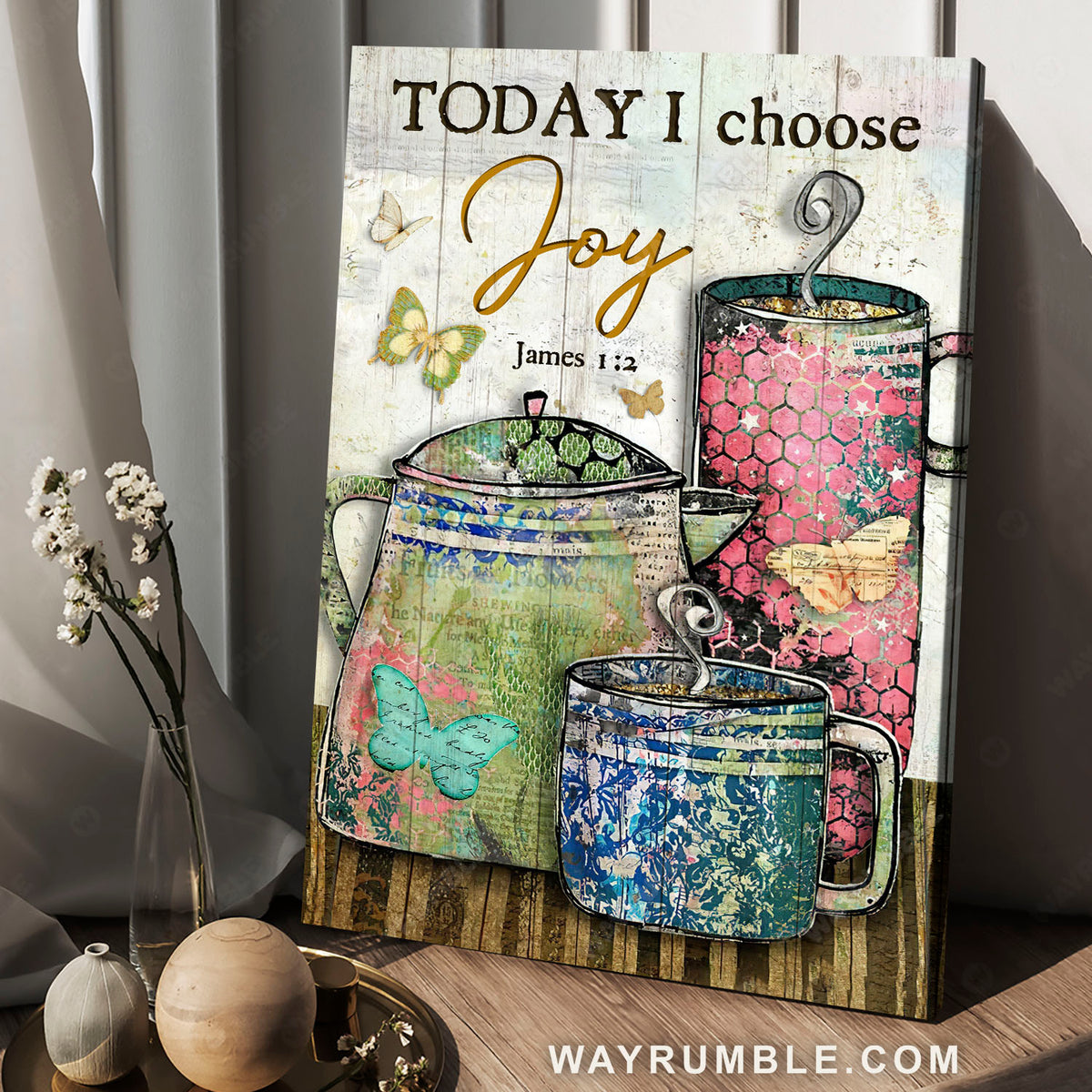 Tea cup, Tea mug, Colorful patterns, Today I choose joy - Jesus Portrait Canvas Prints, Christian Wall Art
