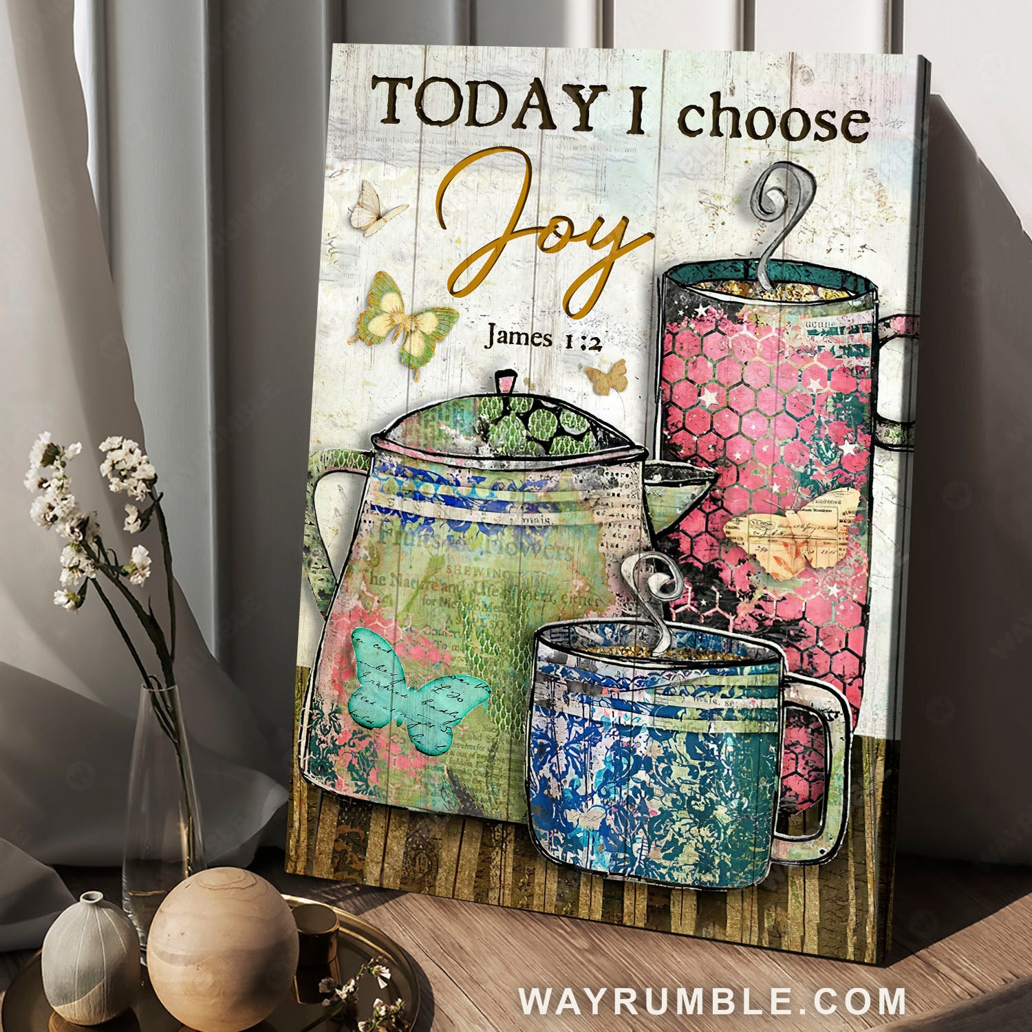 Tea cup, Tea mug, Colorful patterns, Today I choose joy - Jesus Portrait Canvas Prints, Christian Wall Art
