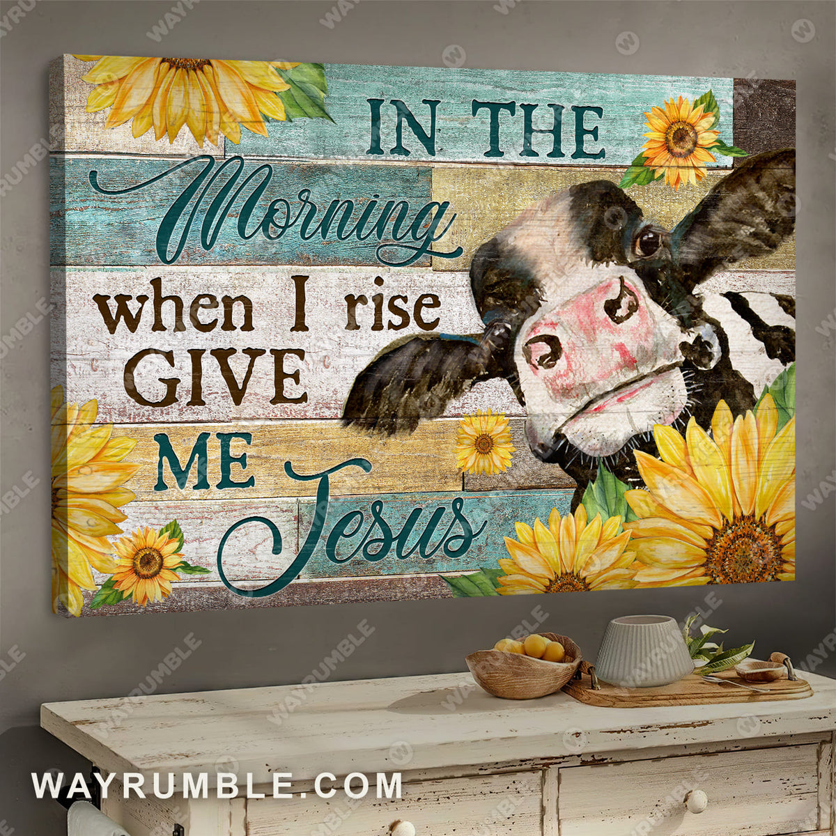 Milk cow painting, Sunflower drawing, In the morning when I rise give me Jesus - Jesus Landscape Canvas Prints, Wall Art