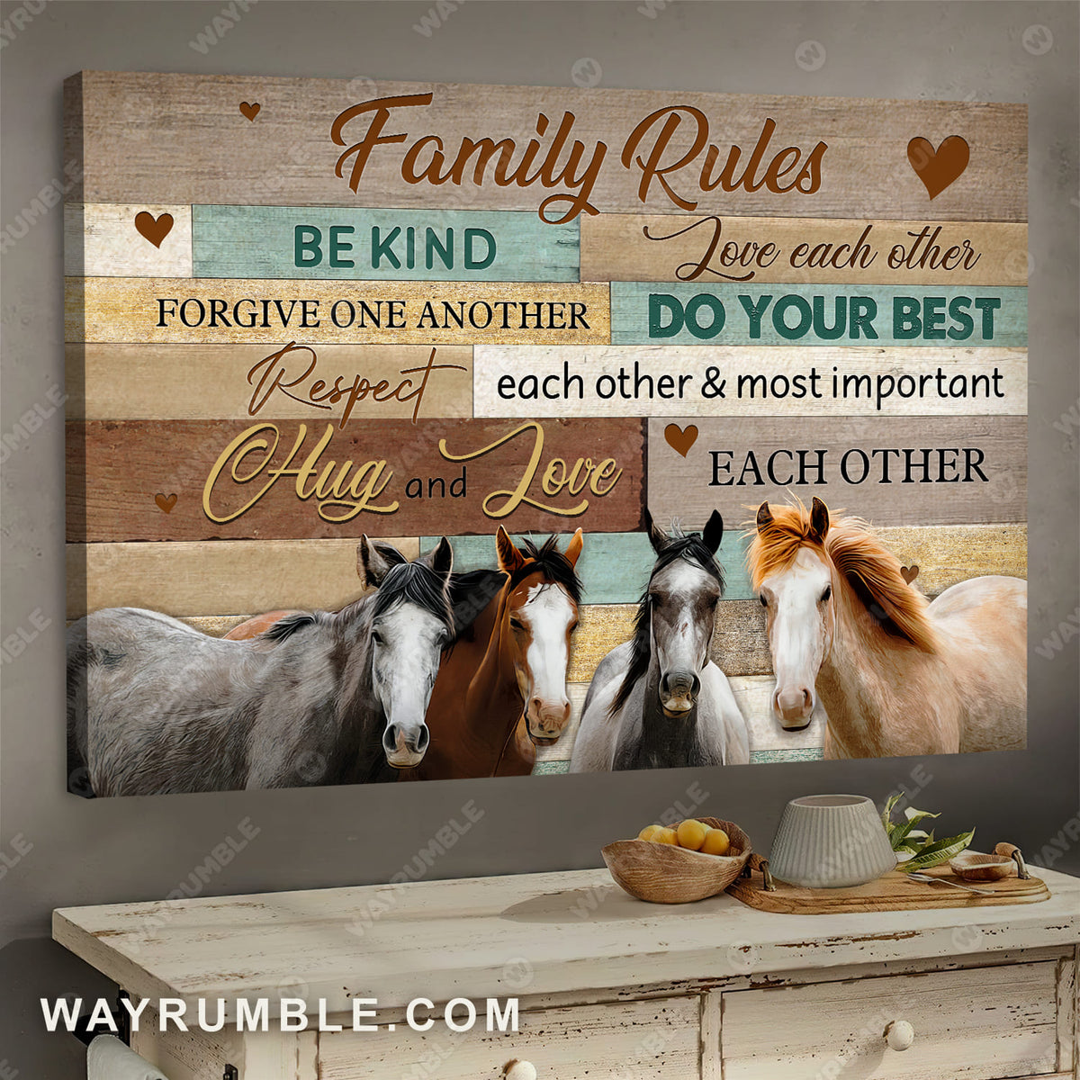 Unique horse painting, Wooden background, Hug and love each other - Jesus Landscape Canvas Prints, Wall Art