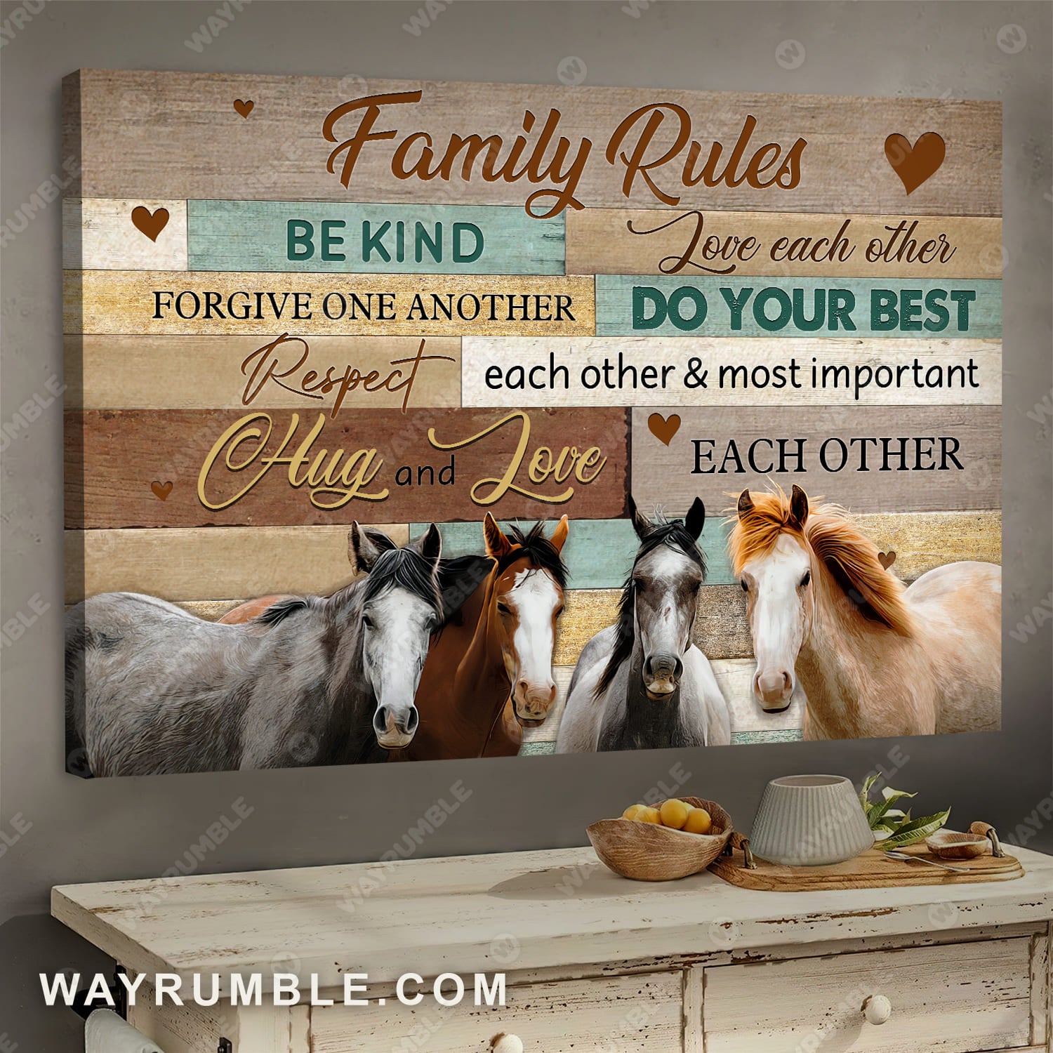 Unique horse painting, Wooden background, Hug and love each other - Jesus Landscape Canvas Prints, Wall Art