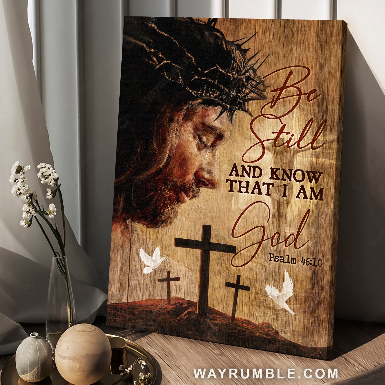 Beautiful Jesus face, Stunning crown, White dove, Be still and know that I am God - Jesus Portrait Canvas Prints, Home Decor Wall Art