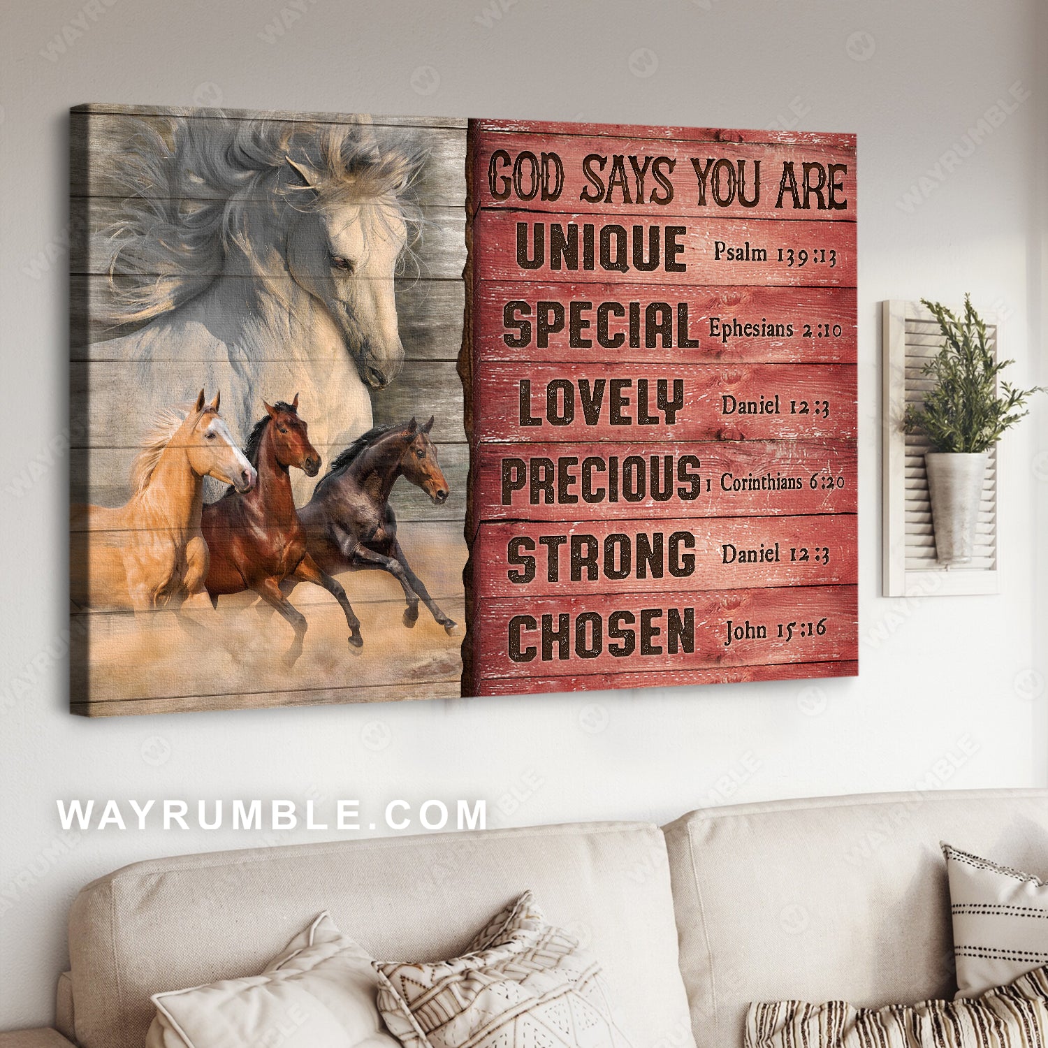 Running horse, Red background, Horse artwork, God says you are unique - Jesus Landscape Canvas Prints, Home Decor Wall Art