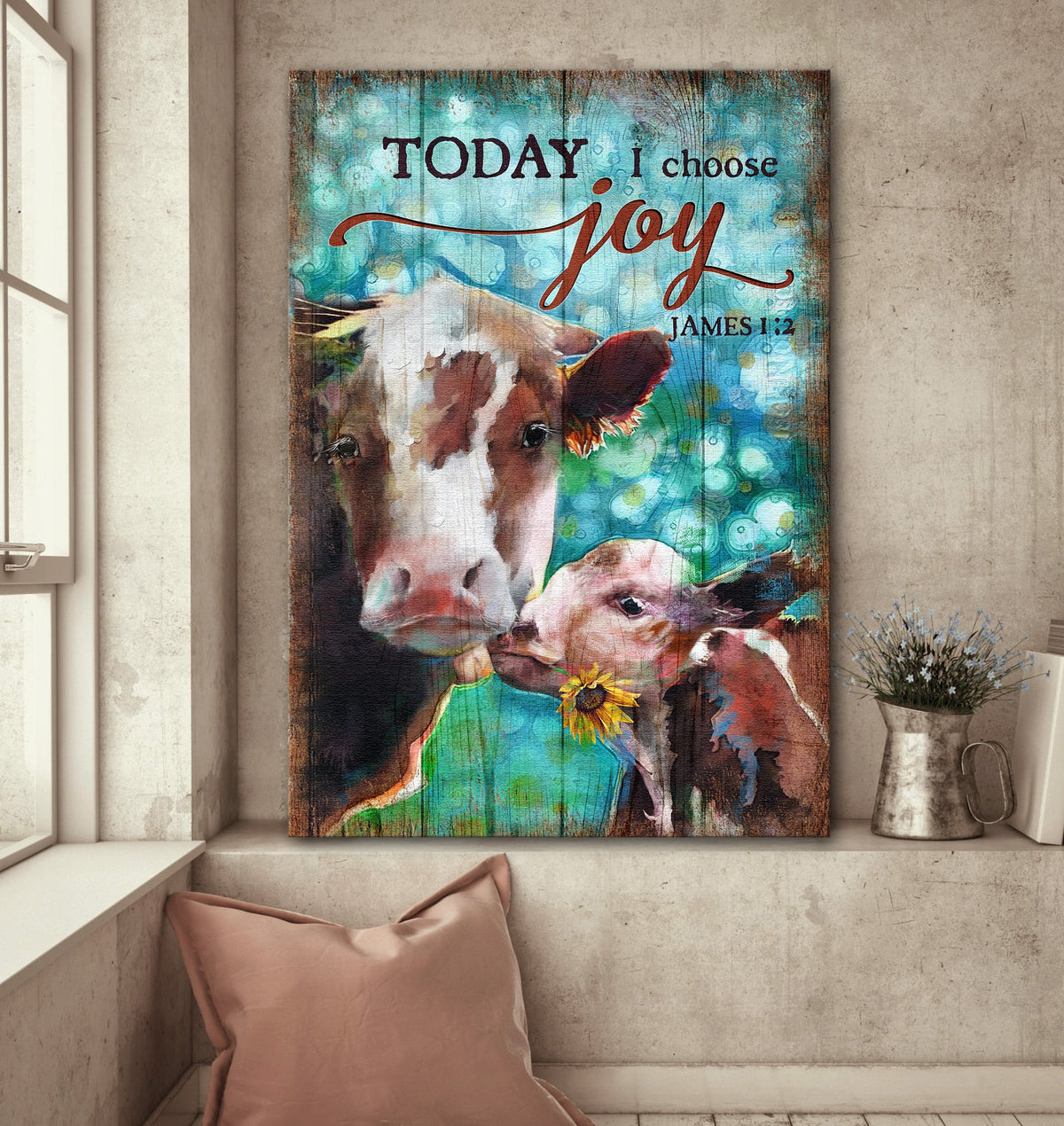 Cow family, Sunflower, Today I choose Joy - Jesus Portrait Canvas Prints, Wall Art