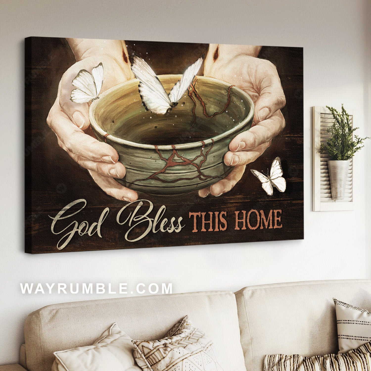 Magic butterfly, Jesus hand, God bless this home, Home Decoration - Jesus Landscape Canvas Prints, Home Decor Wall Art