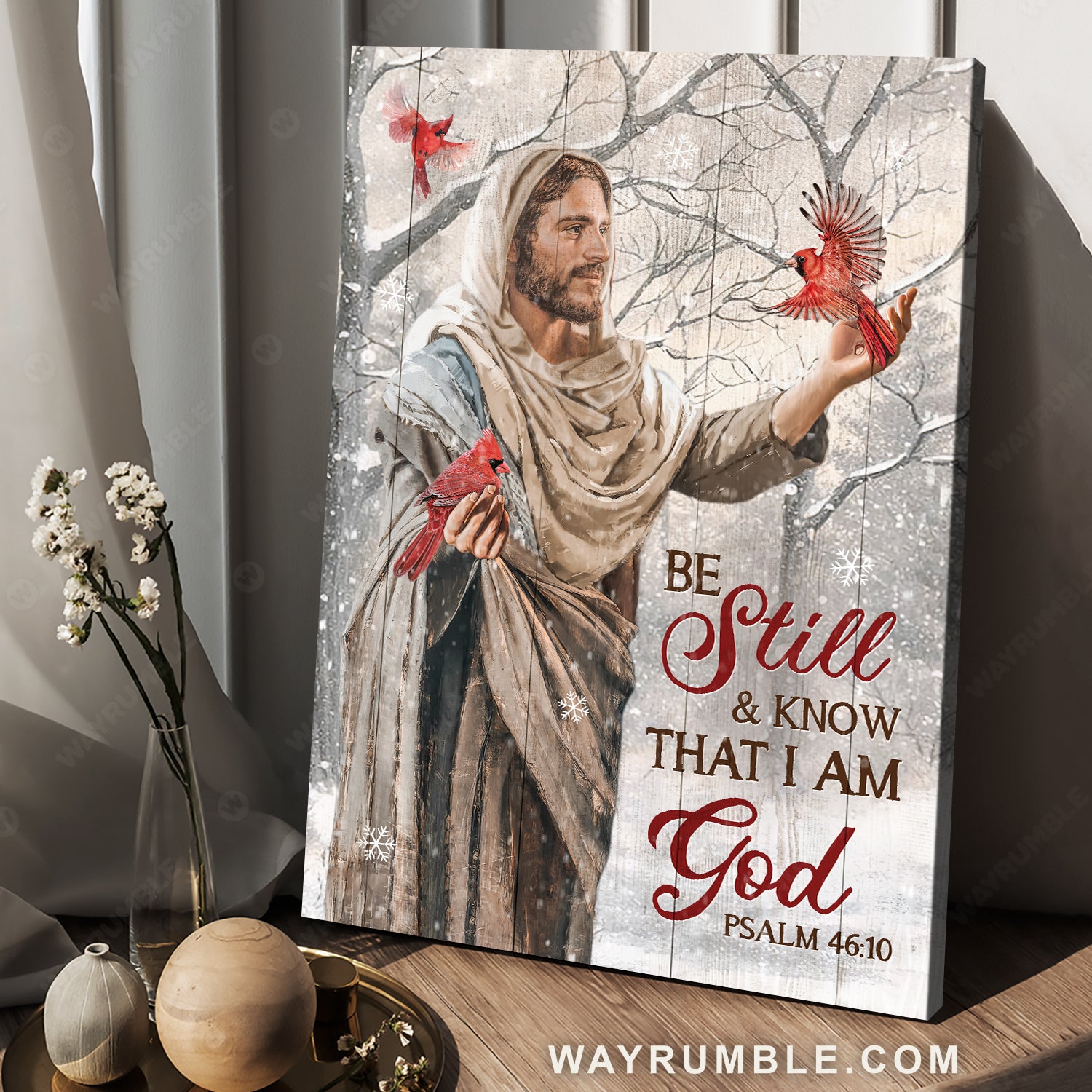 Magic cardinal, Happy Jesus artwork, Be still and know that I am God - Jesus Portrait Canvas Prints, Home Decor Wall Art