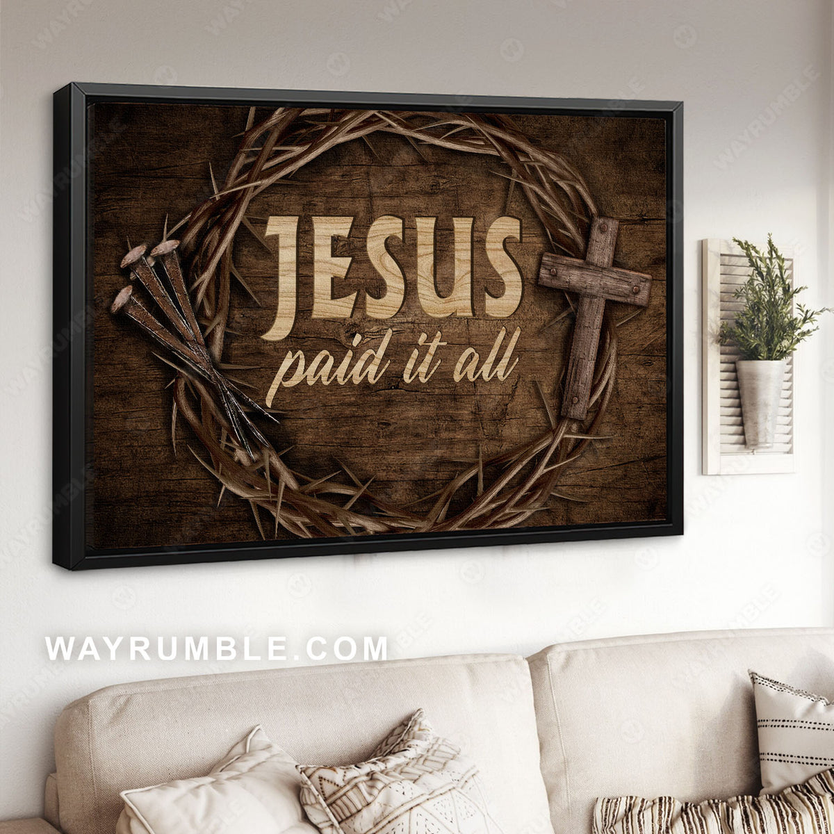Crown of thorns and nails, Cross symbol, Jesus is King, Jesus paid it all - Jesus Landscape Canvas Prints, Christian Wall Art