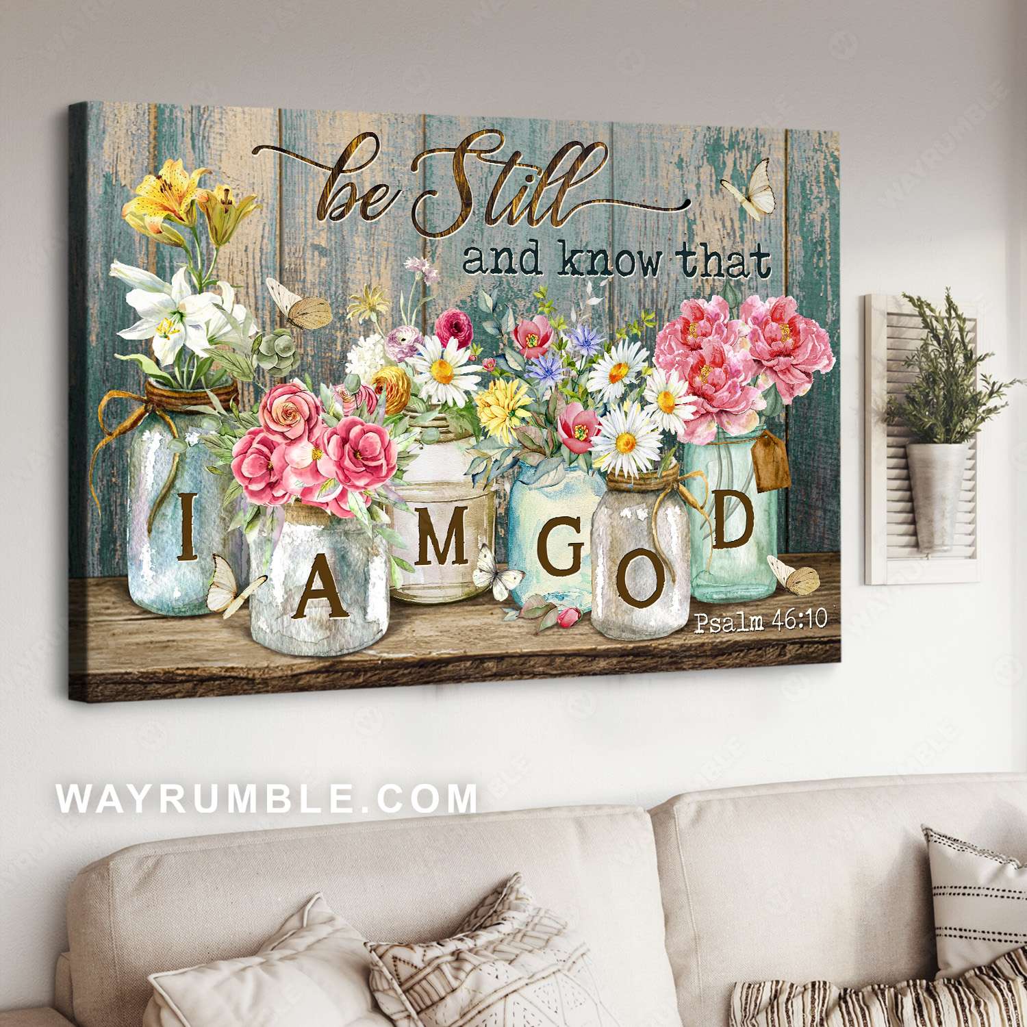 Beautiful flowers, White daisy, Pink peony, Yellow lily, Be still I am God - Jesus Landscape Canvas Prints, Christian Wall Art