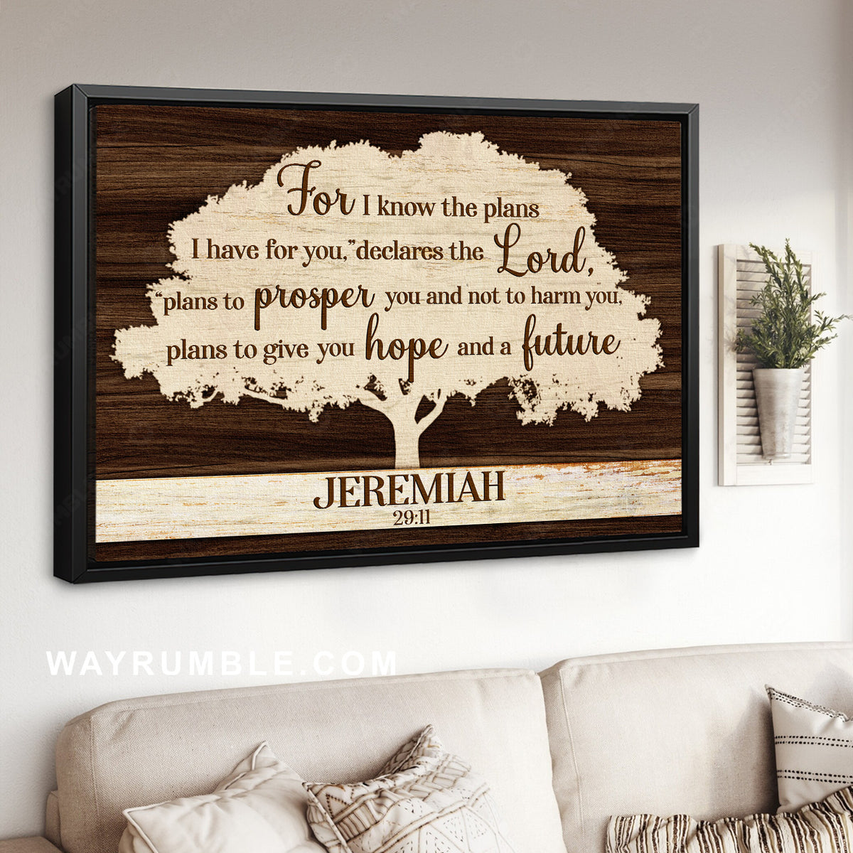 Wooden tree, Brown background, For I know the plans I have to you - Jesus Landscape Canvas Prints, Christian Wall Art