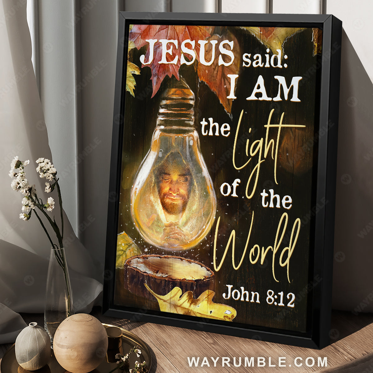 Vintage light bulb, Maple leaf, Jesus drawing, I am the light of the w ...