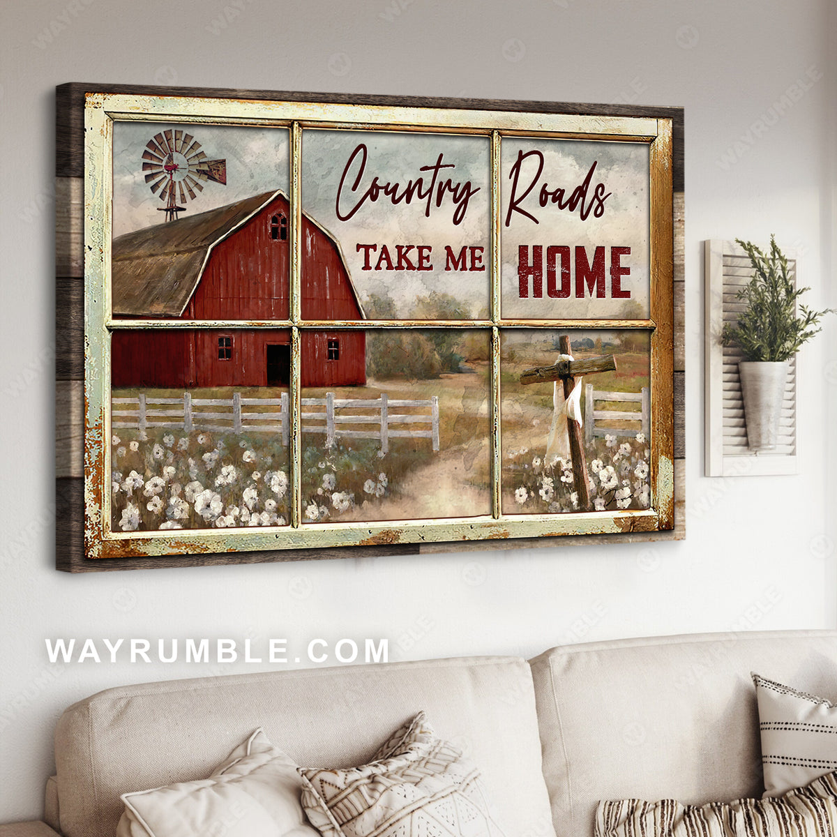 Antique window, White poppy, Red house, Country roads take me home - Jesus Landscape Canvas Prints, Christian Wall Art