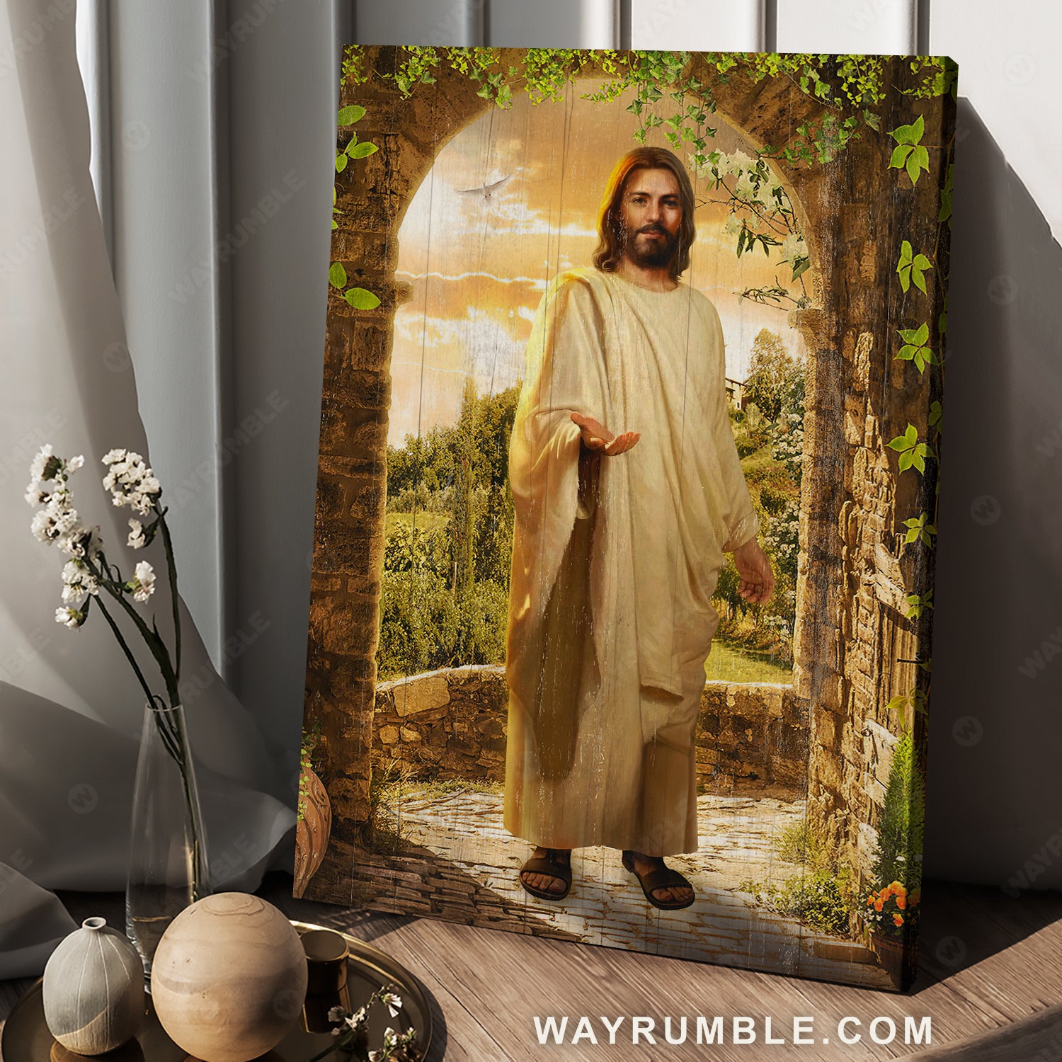 Beautiful Jesus painting, Amazing cave, Green forest, Walking with Jesus - Jesus Portrait Canvas Prints, Christian Wall Art