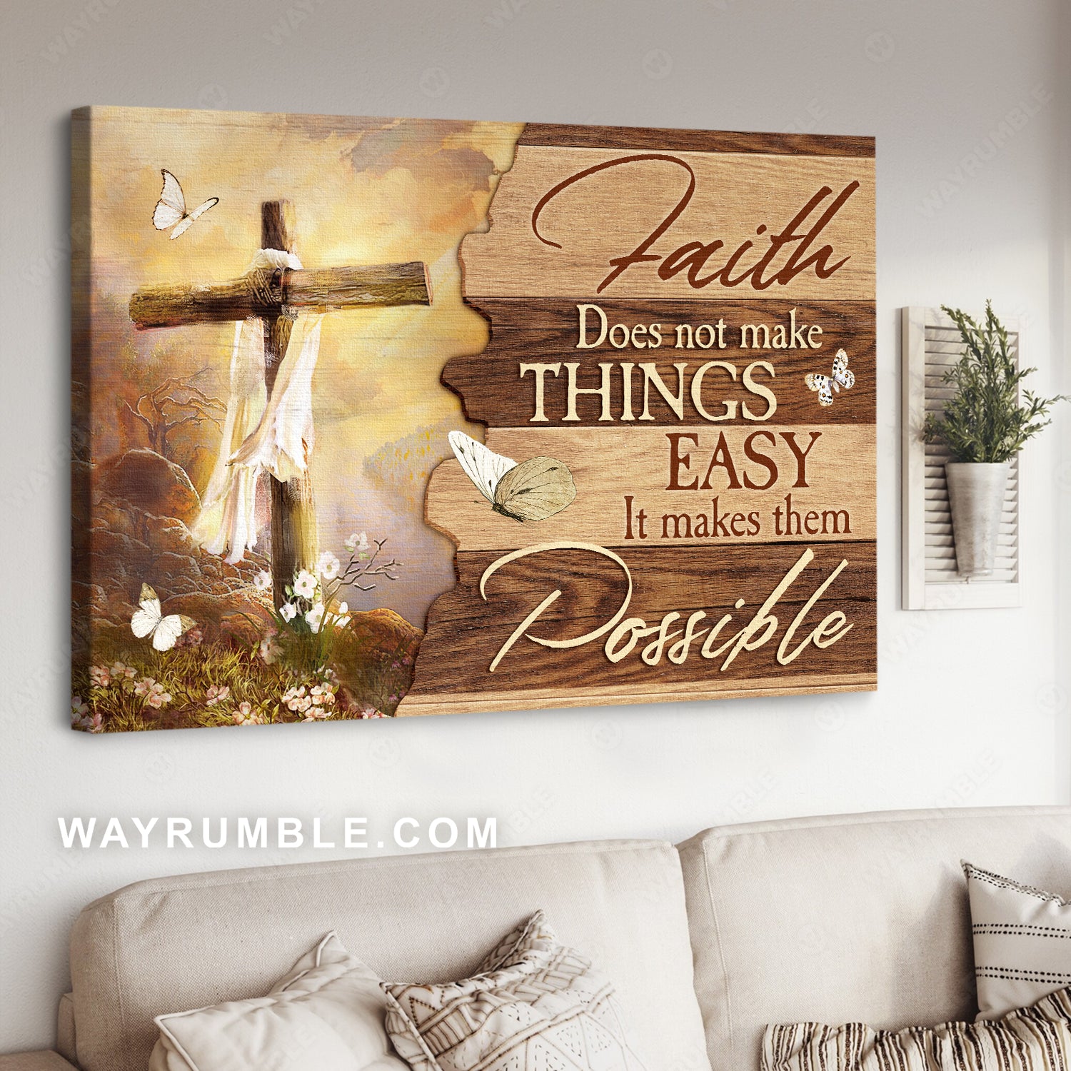 Beautiful cross, Mountain drawing, Faith does not make things easy - Jesus Landscape Canvas Prints, Christian Wall Art