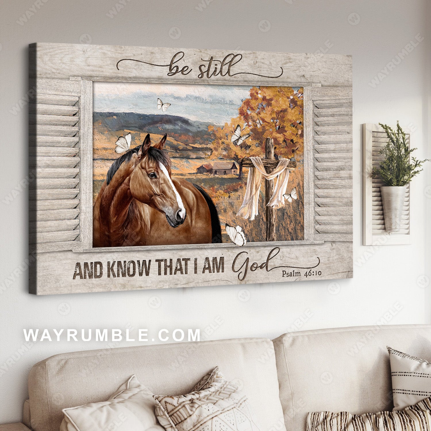 Horse painting, Countryside landscape, Window frame, Be still and know that I am God - Jesus Landscape Canvas Prints, Christian Wall Art