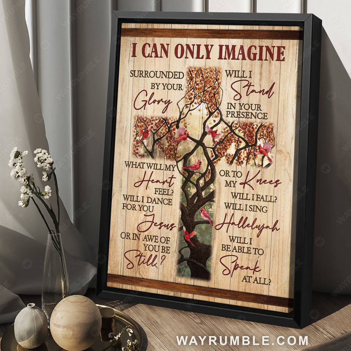 Cross symbol, Autumn forest, Red cardinal, I can only imagine - Jesus Portrait Canvas Prints, Christian Wall Art