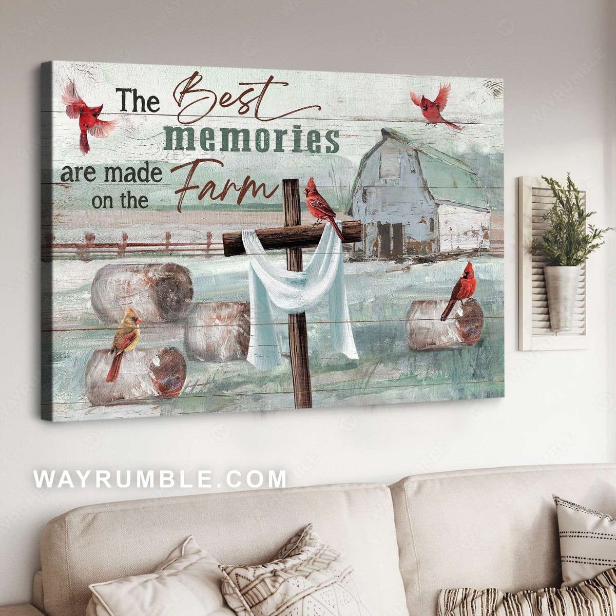 Easter cross, Red cardinals, Wood logs, The best memories - Jesus Landscape Canvas Prints, Christian Wall Art