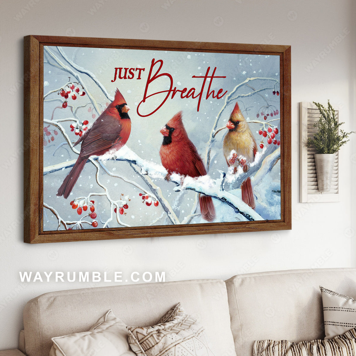 Beautiful cardinal, White snow, Red cranberry, Just breathe - Jesus Landscape Canvas Prints, Christian Wall Art