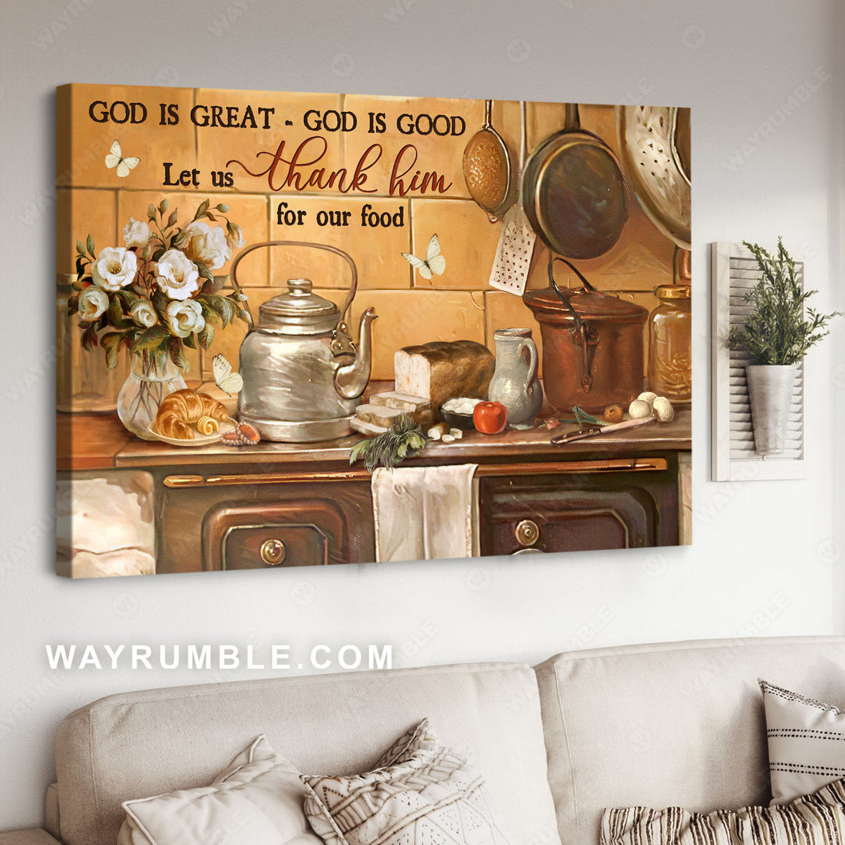 Kitchen painting, White rose, White butterfly, God is great, God is good - Jesus Landscape Canvas Prints, Christian Wall Art