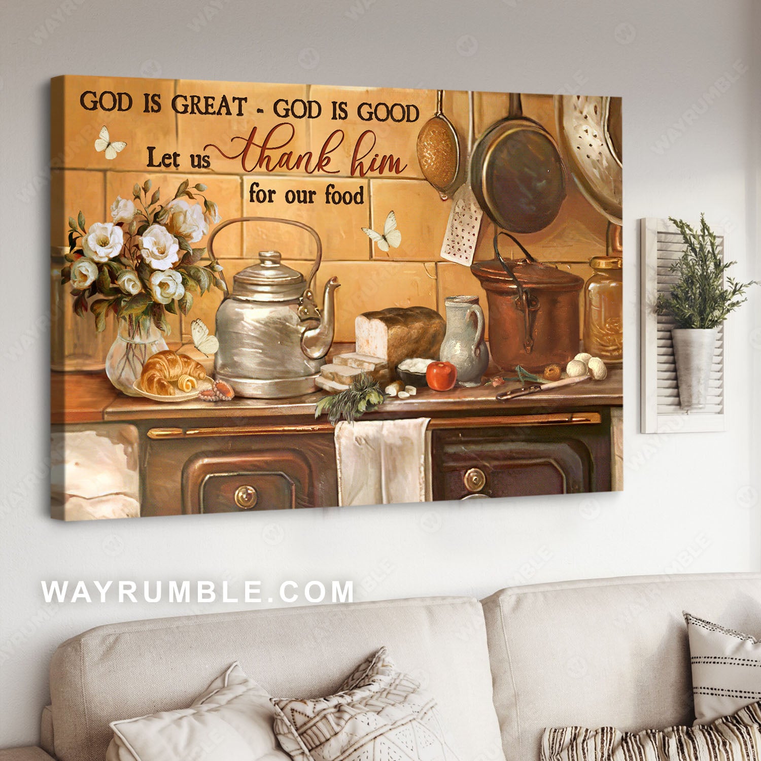 Kitchen painting, White rose, White butterfly, God is great, God is good - Jesus Landscape Canvas Prints, Christian Wall Art