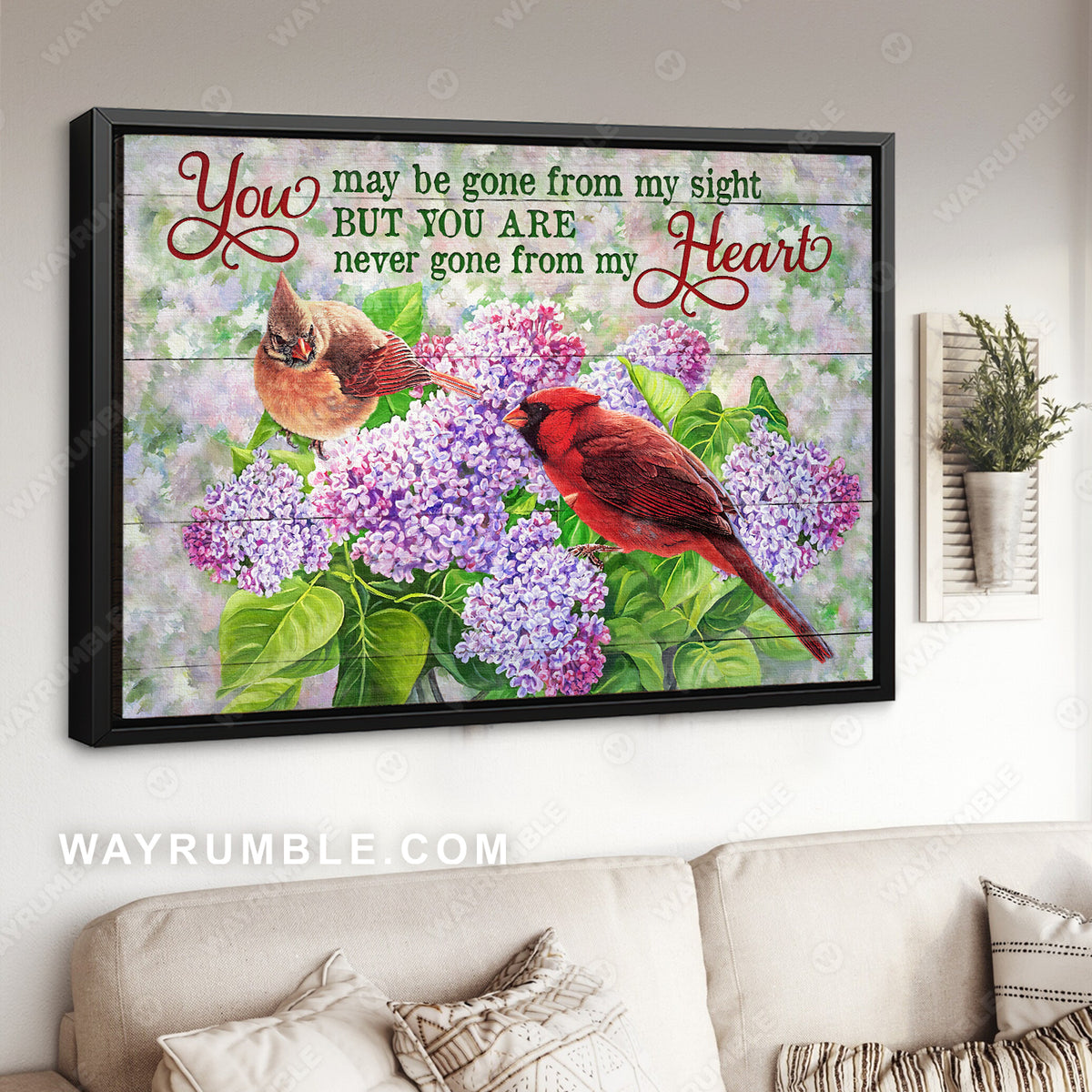Purple hydrangea, Cardinal drawing, You are never gone from my heart - Jesus Landscape Canvas Prints, Christian Wall Art