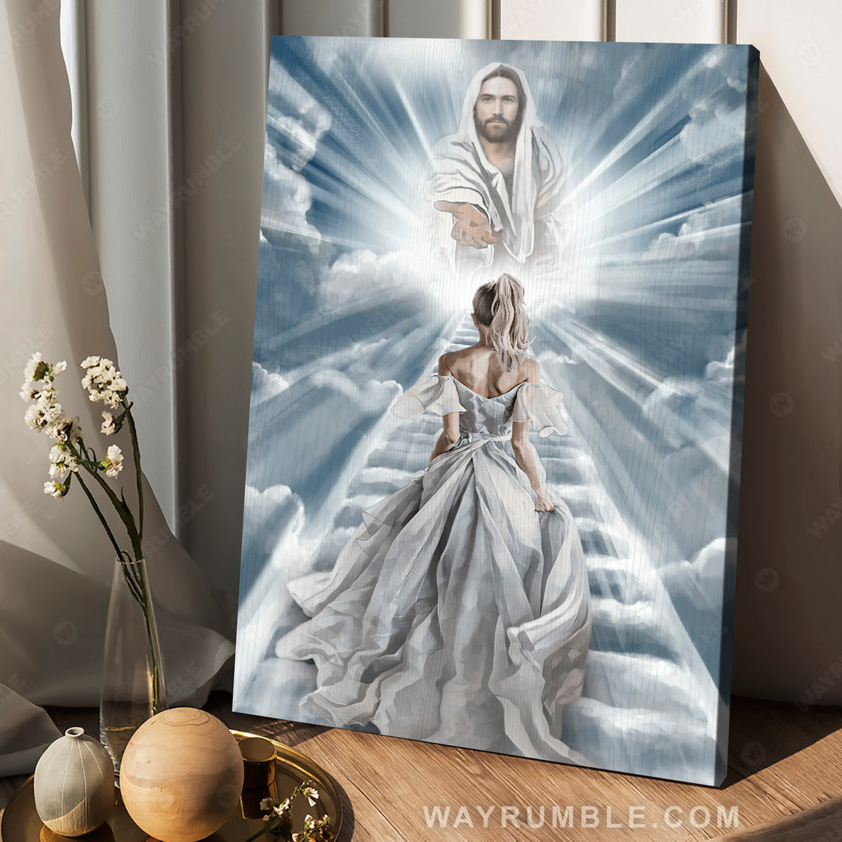 Jesus drawing, Beautiful girl, Blue sky, Halo, Walking with Jesus - Jesus Portrait Canvas Prints, Christian Wall Art