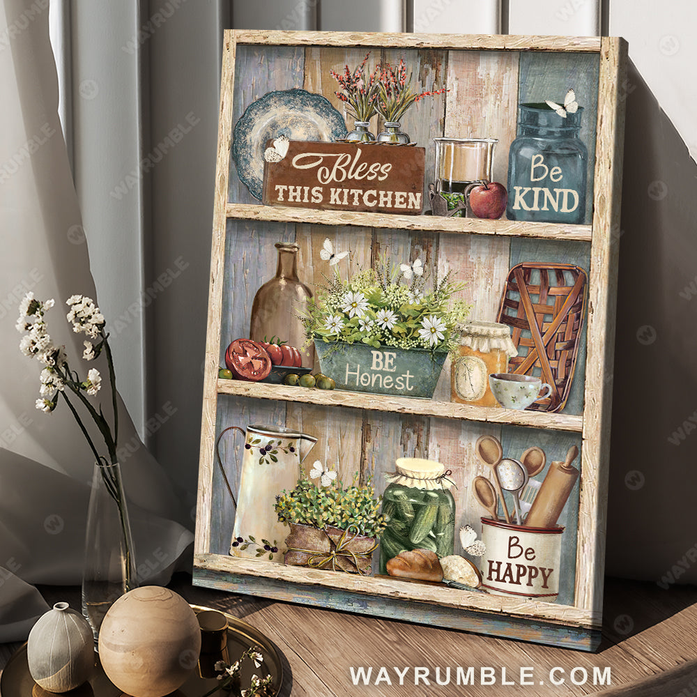 Beautiful kitchen, Kitchen tools, White flower, Bless this kitchen be happy - Jesus Portrait Canvas Prints, Christian Wall Art