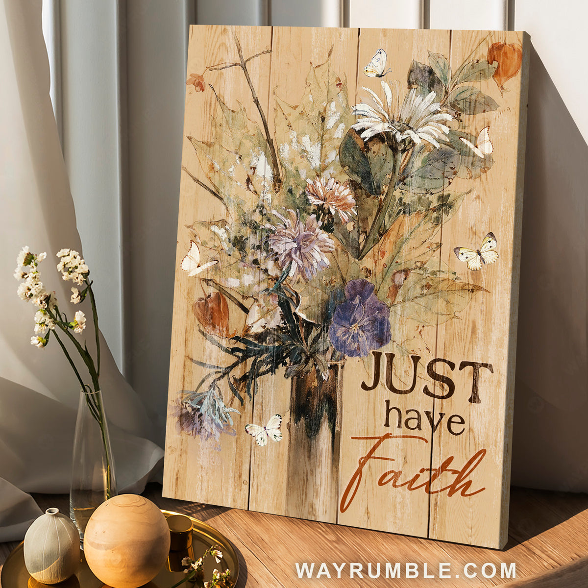 Flower painting, Colorful flowers, White butterfly, Just have faith - Jesus Portrait Canvas Prints, Christian Wall Art