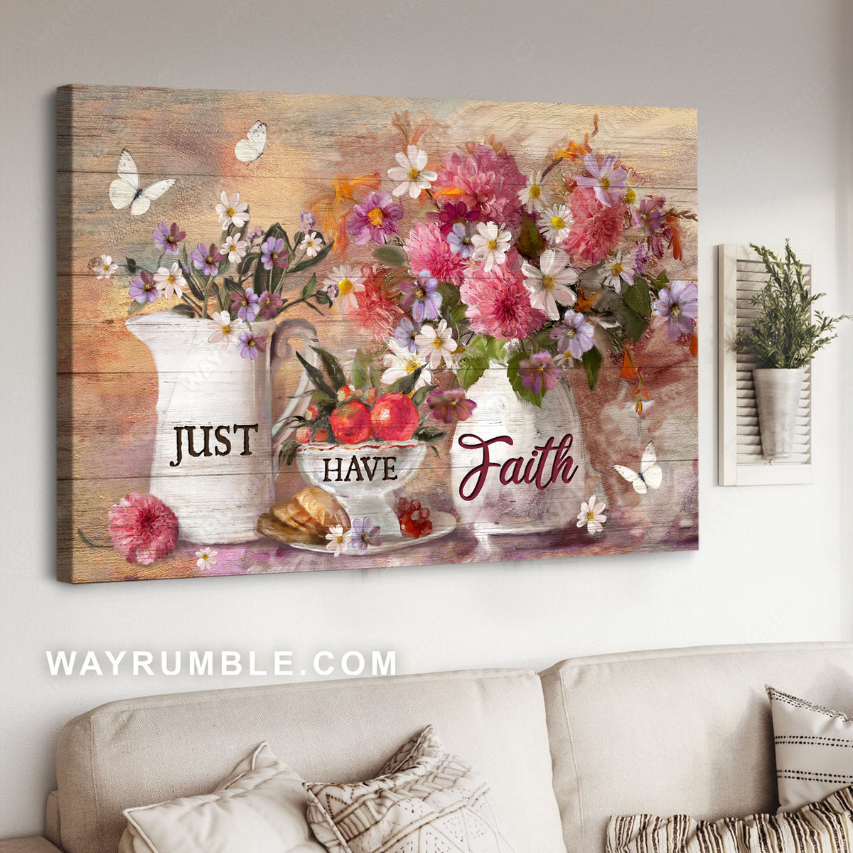 Cosmos flower, Pink mums, Ceramic vases, Just have faith - Jesus Landscape Canvas Prints, Christian Wall Art