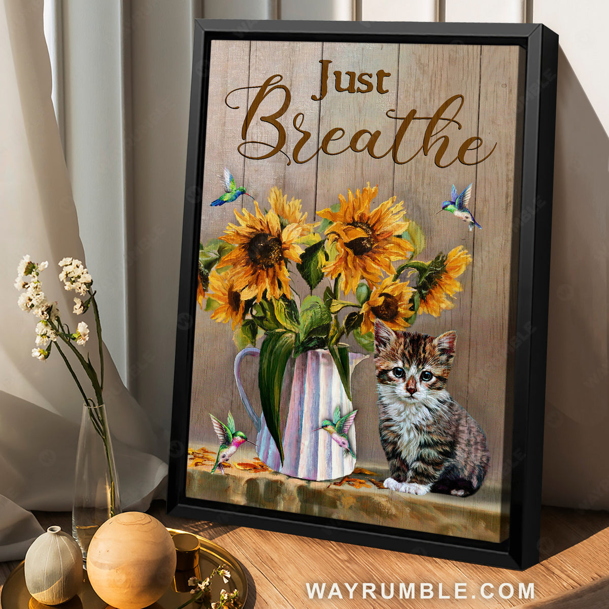 Beautiful sunflower vase, Little cat, Hummingbird artwork, Just breathe - Jesus Portrait Canvas Prints, Christian Wall Art