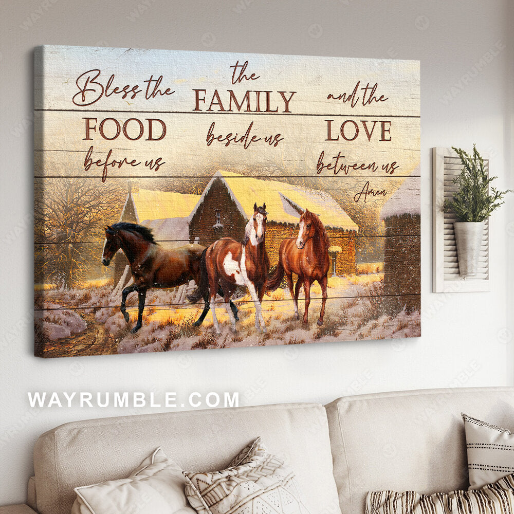 Dream horse, Winter village, Snow painting, Bless the food before us - Jesus Landscape Canvas Prints, Christian Wall Art