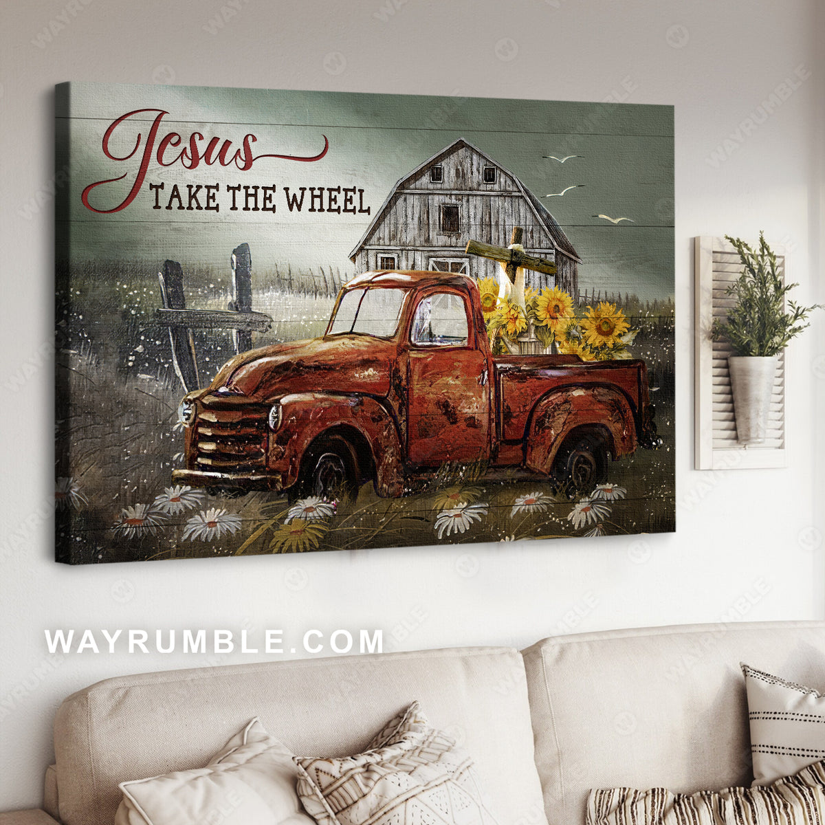 Old ladybug car, Stunning drawing, Sunflower, Jesus take the wheel - Jesus Landscape Canvas Prints, Christian Wall Art