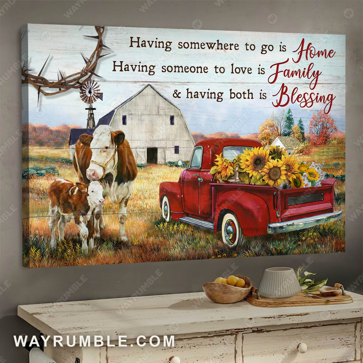 Sunflower field, Cute cow drawing, Vintage car, Having somewhere to go is home - Jesus Landscape Canvas Prints, Wall Art