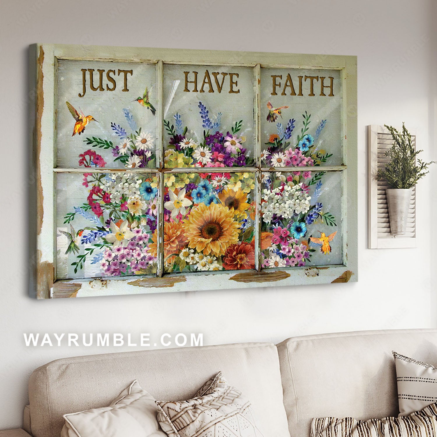 Colorful drawing, Pretty flower, Unique hummingbird, Just have faith - Jesus Landscape Canvas Prints, Home Decor Wall Art